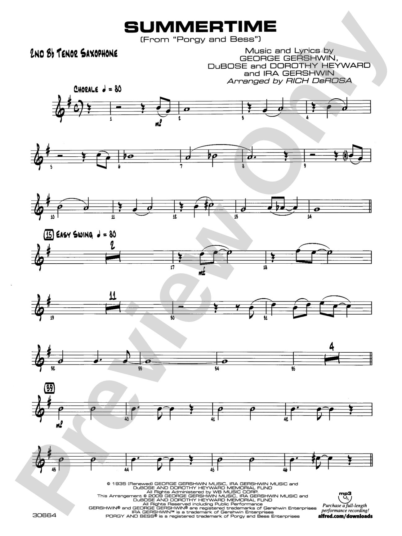 Summertime: 2nd B-flat Tenor Saxophone