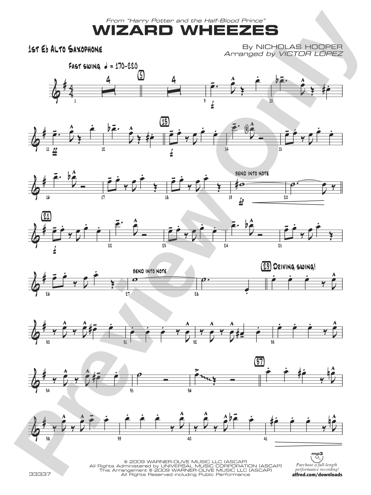 Wizard Wheezes (from Harry Potter and the Half-Blood Prince): E-flat Alto Saxophone