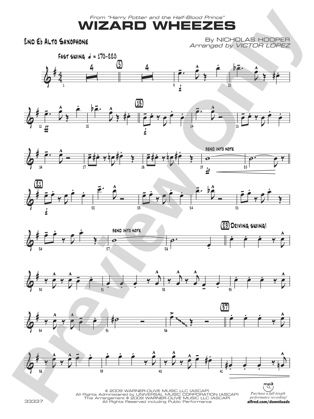 Wizard Wheezes (from Harry Potter and the Half-Blood Prince): 2nd E-flat Alto Saxophone