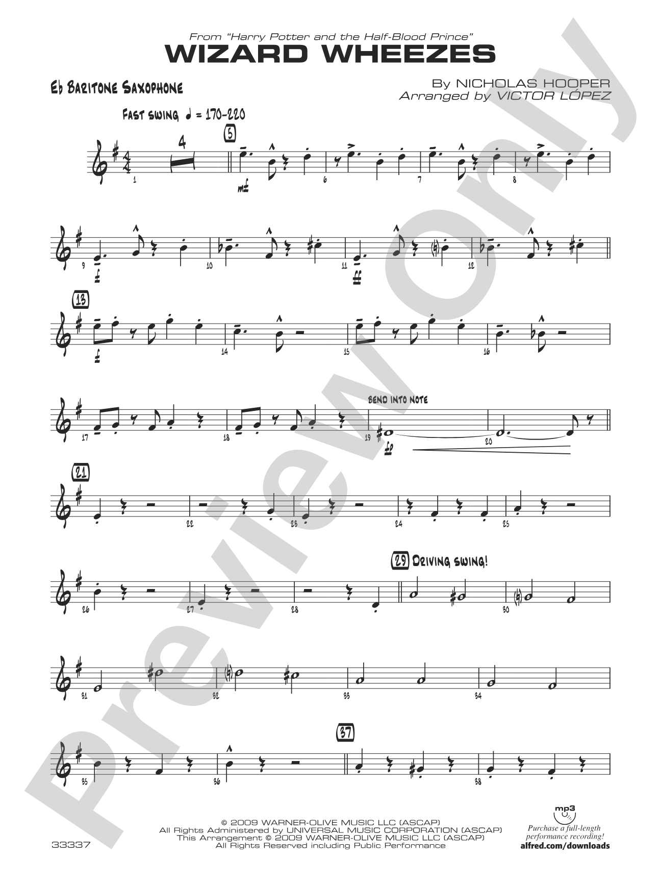 Wizard Wheezes (from Harry Potter and the Half-Blood Prince): E-flat Baritone Saxophone