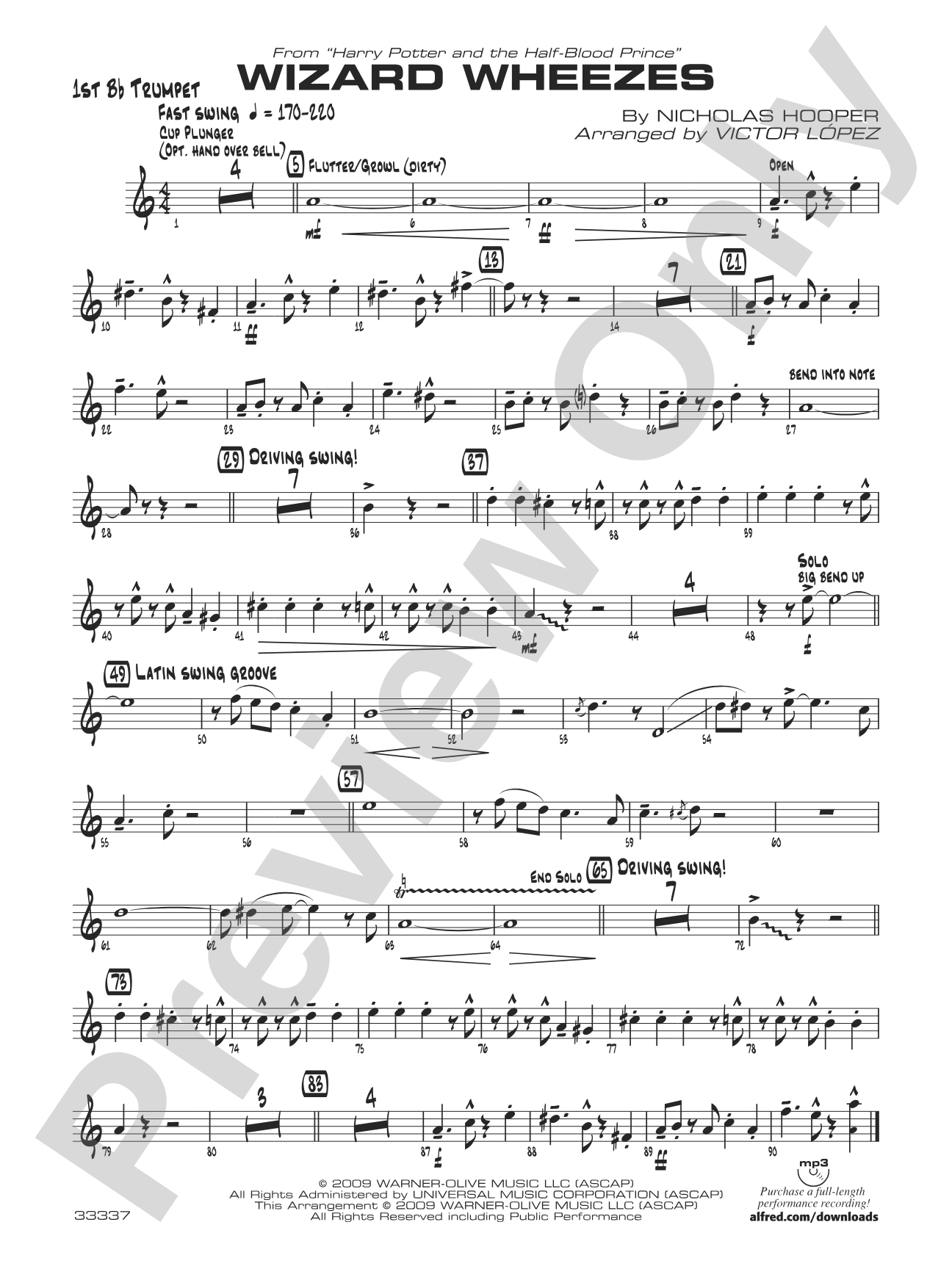Wizard Wheezes (from Harry Potter and the Half-Blood Prince): 1st B-flat Trumpet