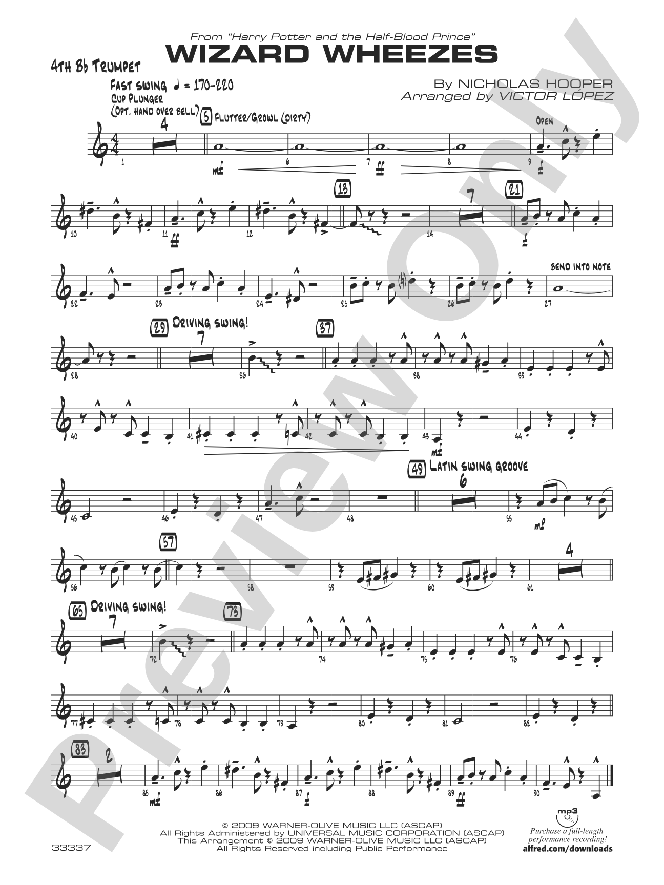 Wizard Wheezes (from Harry Potter and the Half-Blood Prince): 4th B-flat Trumpet