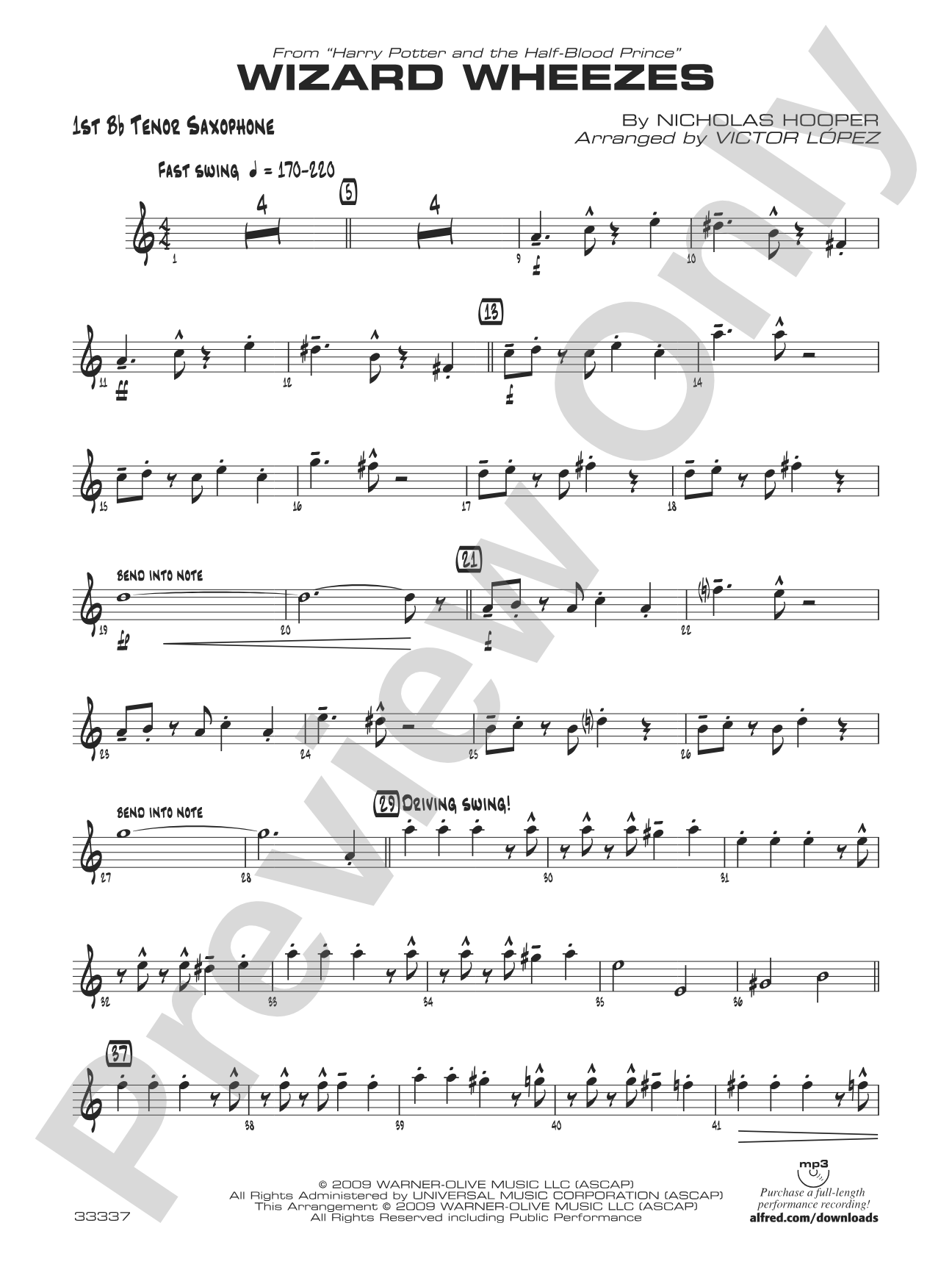 Wizard Wheezes (from Harry Potter and the Half-Blood Prince): B-flat Tenor Saxophone
