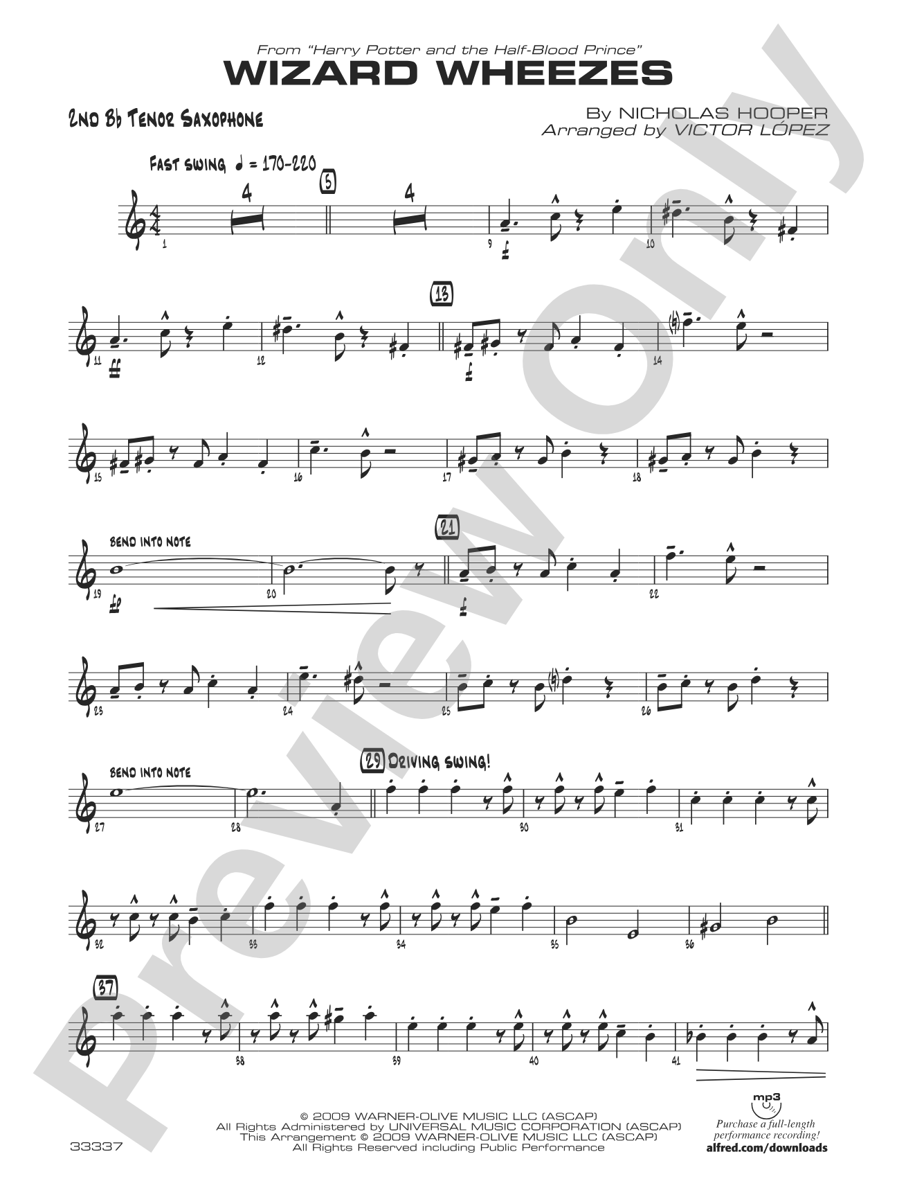Wizard Wheezes (from Harry Potter and the Half-Blood Prince): 2nd B-flat Tenor Saxophone