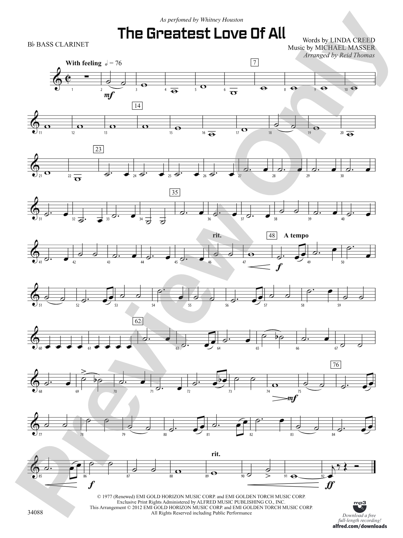 The Greatest Love of All: B-flat Bass Clarinet