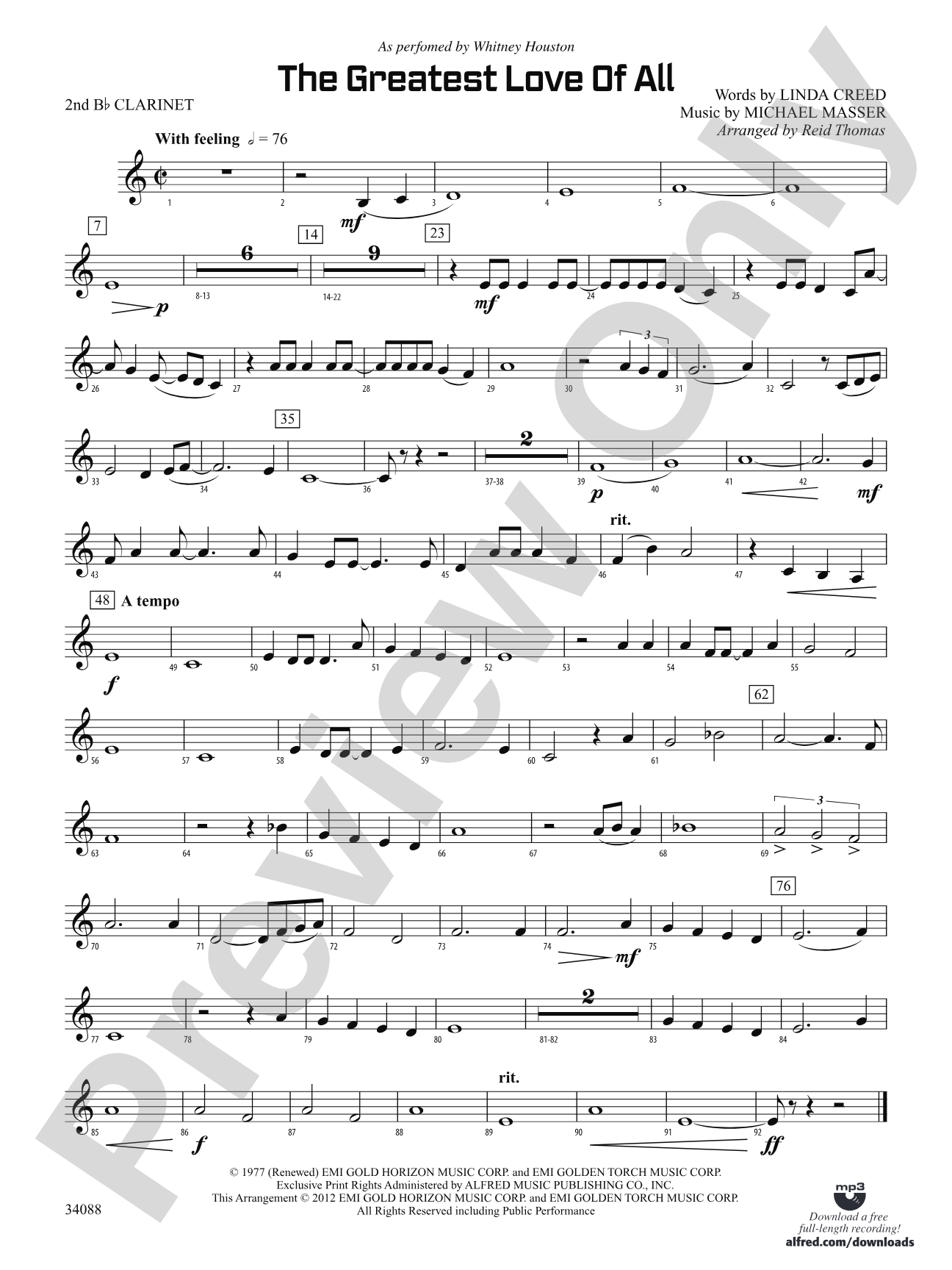 The Greatest Love of All: 2nd B-flat Clarinet