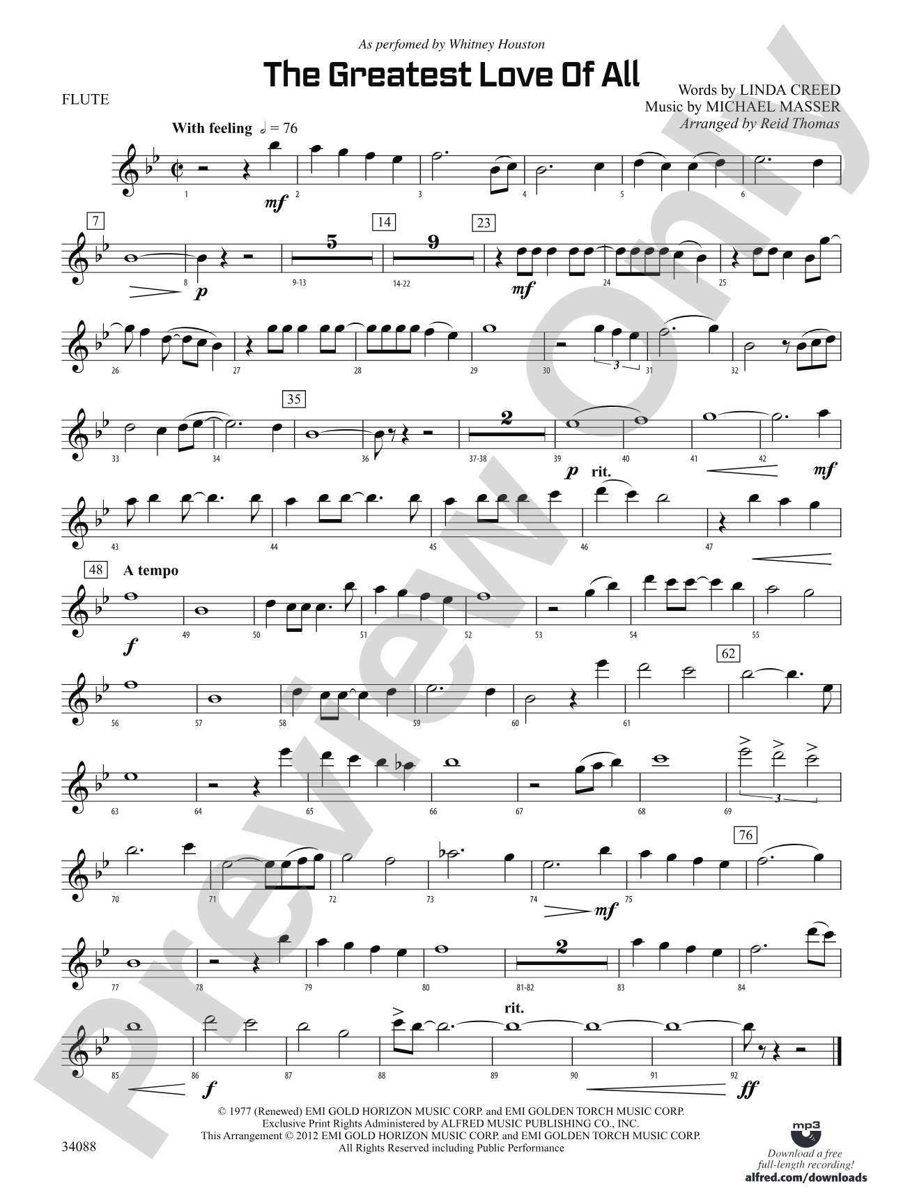 The Greatest Love of All: Flute