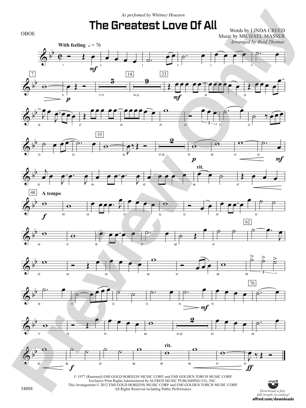 The Greatest Love of All: Oboe
