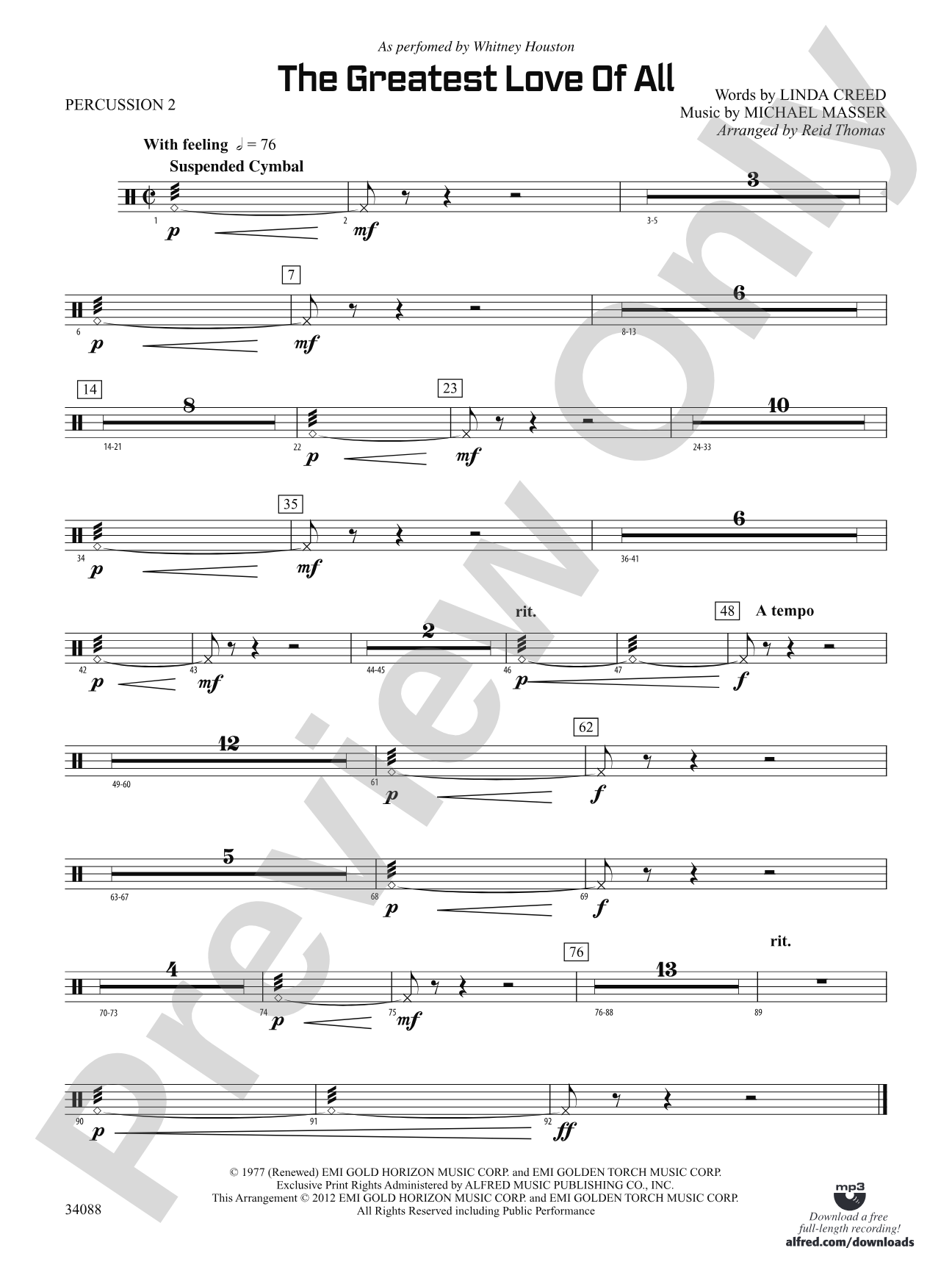 The Greatest Love of All: 2nd Percussion