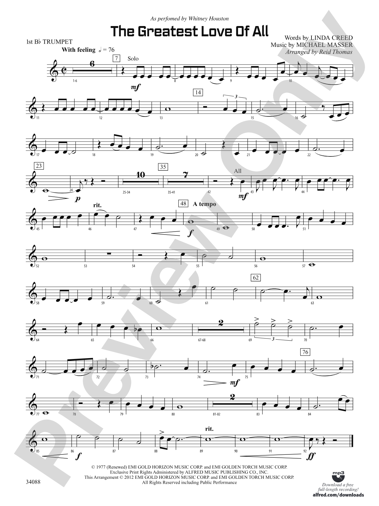 The Greatest Love of All: 1st B-flat Trumpet