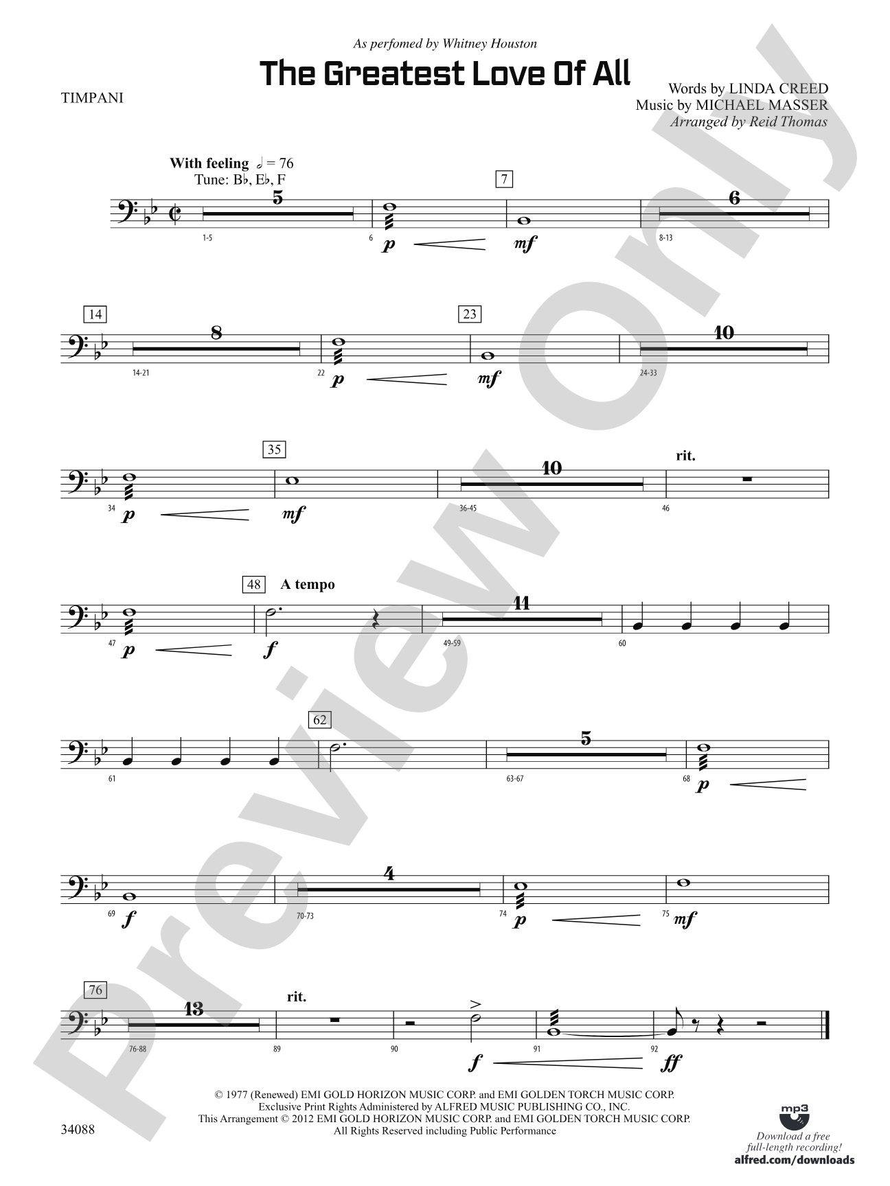 The Greatest Love of All: Timpani