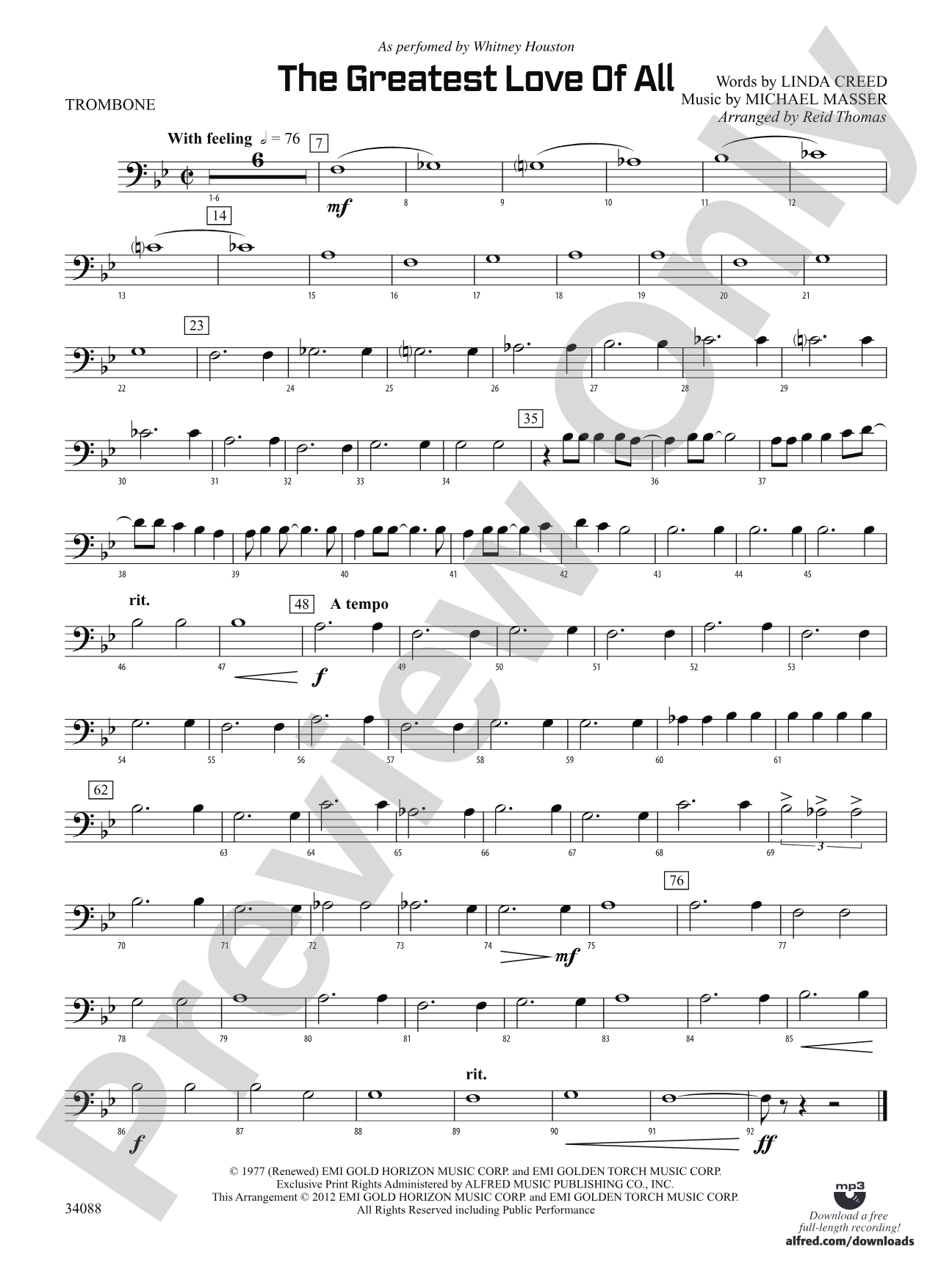 The Greatest Love of All: 1st Trombone