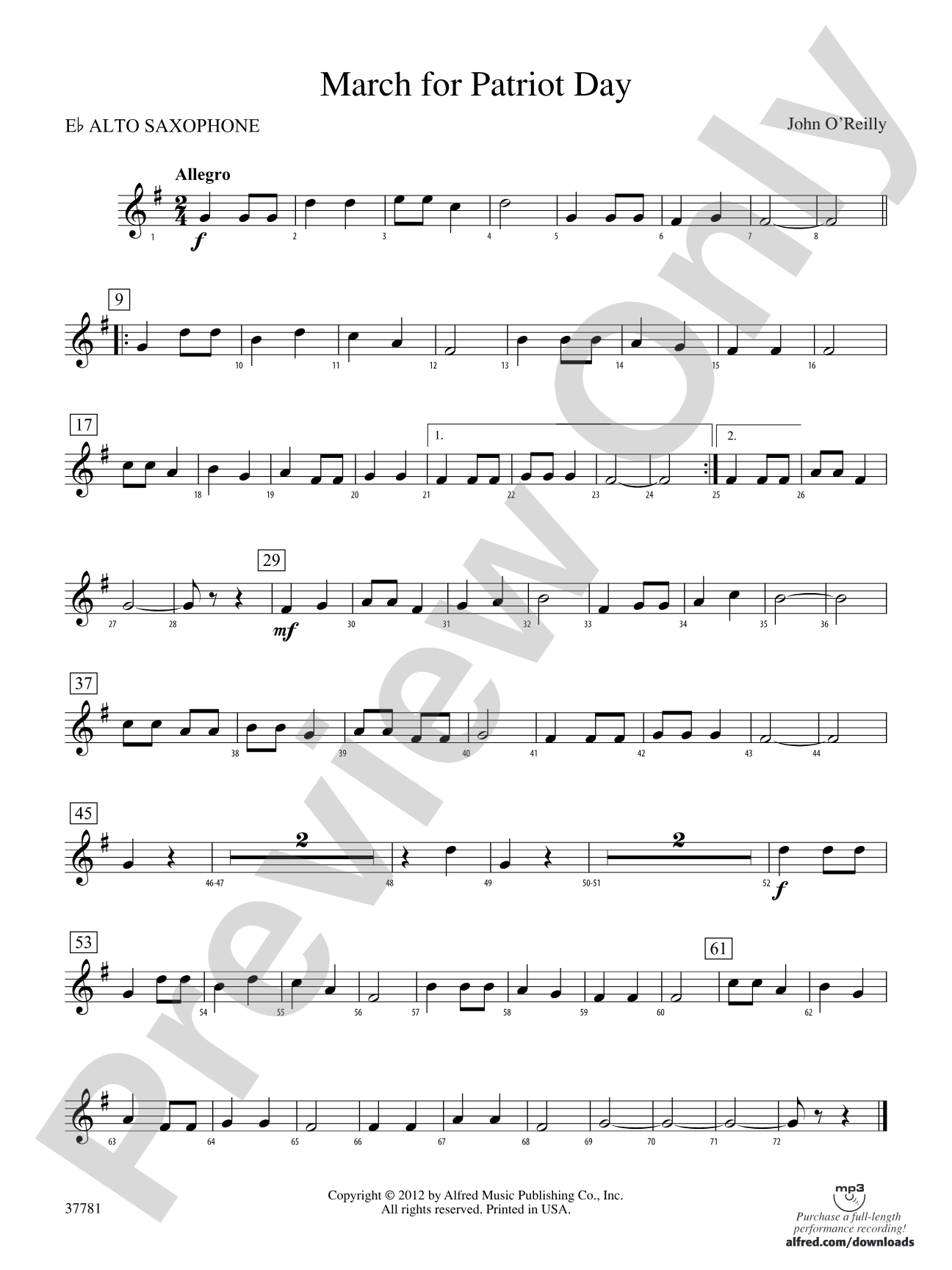 March for Patriot Day: E-flat Alto Saxophone