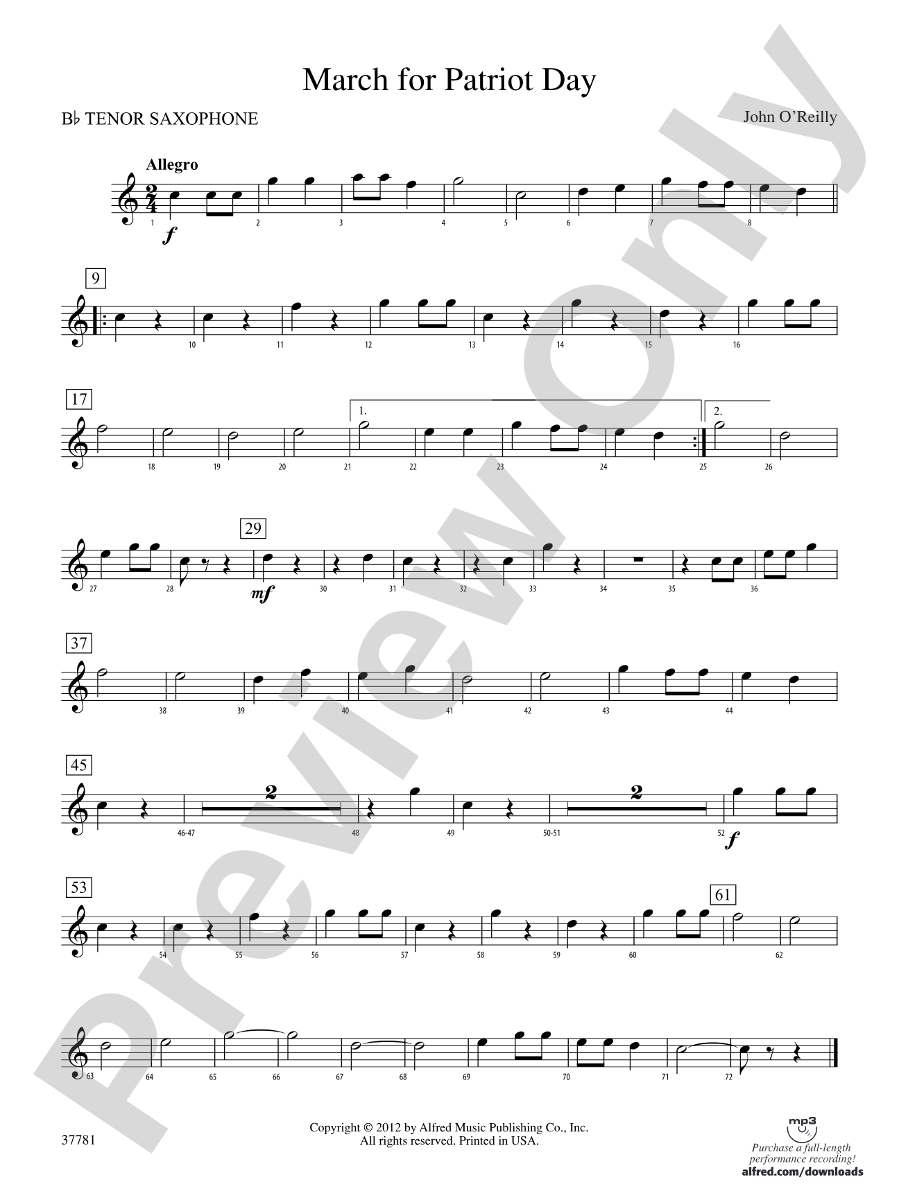 March for Patriot Day: B-flat Tenor Saxophone