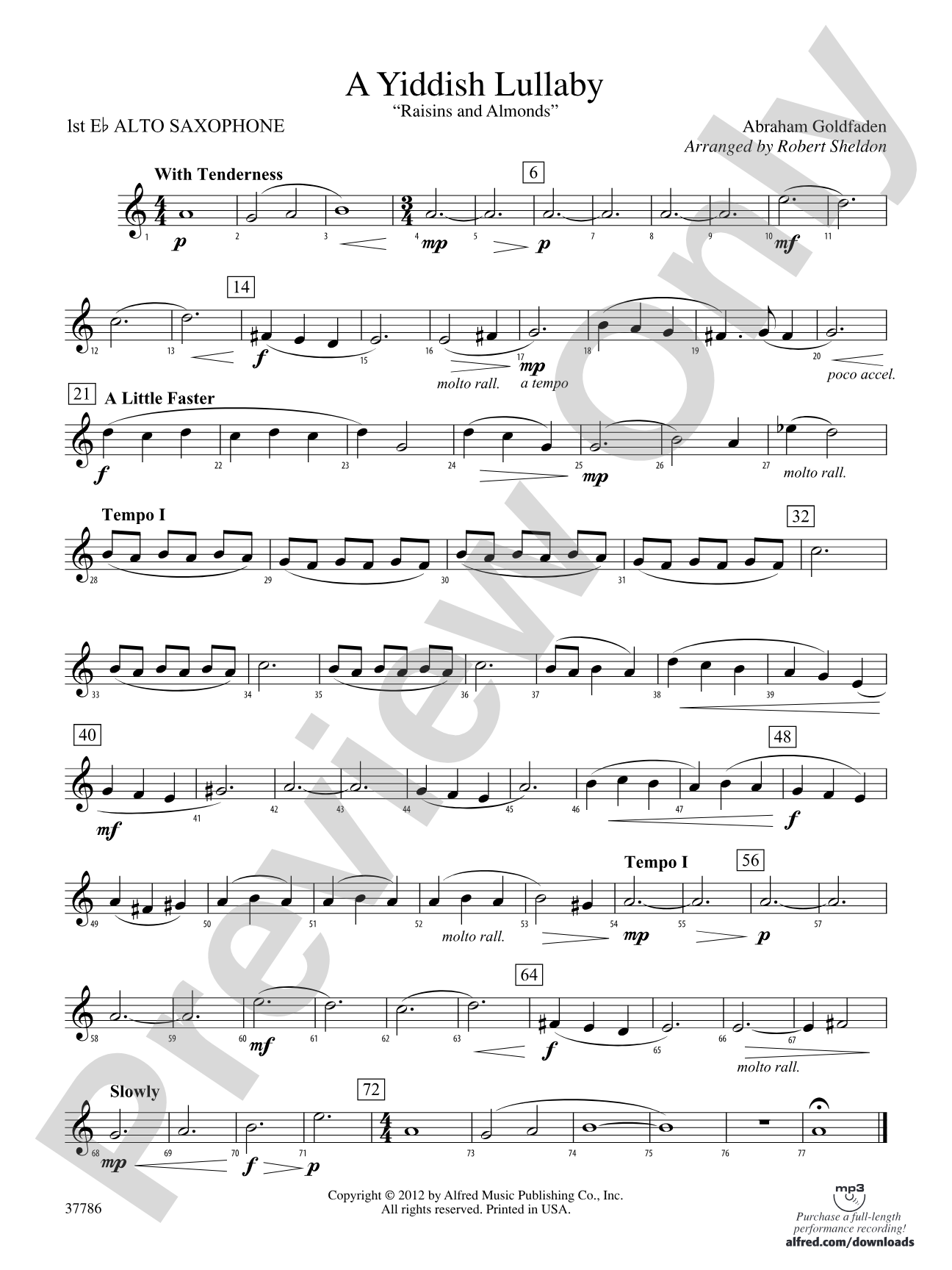 A Yiddish Lullaby: E-flat Alto Saxophone