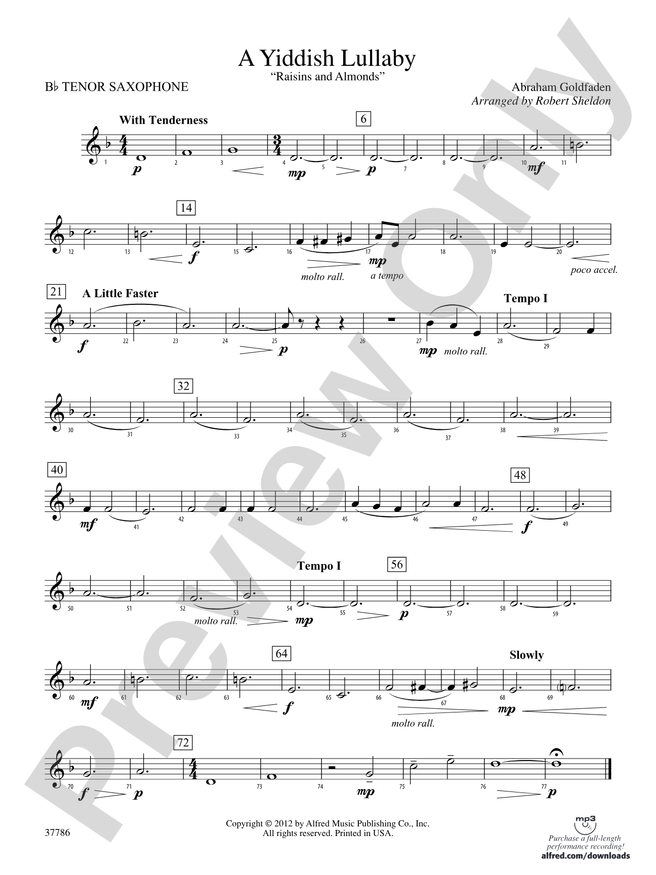 A Yiddish Lullaby: B-flat Tenor Saxophone