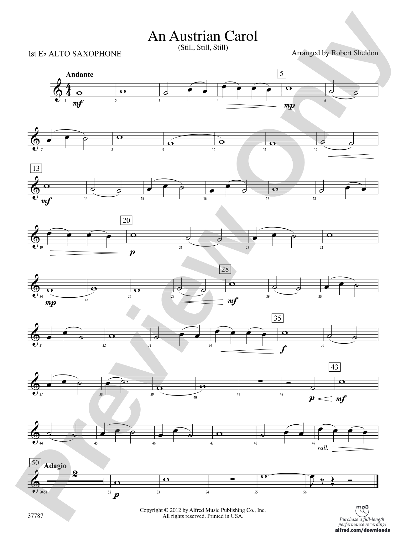 An Austrian Carol: E-flat Alto Saxophone