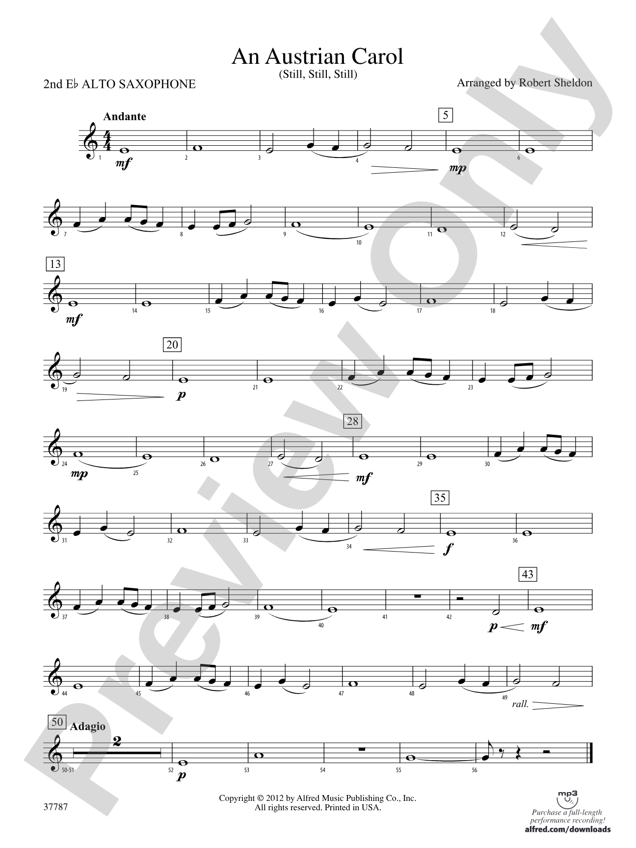 An Austrian Carol: 2nd E-flat Alto Saxophone