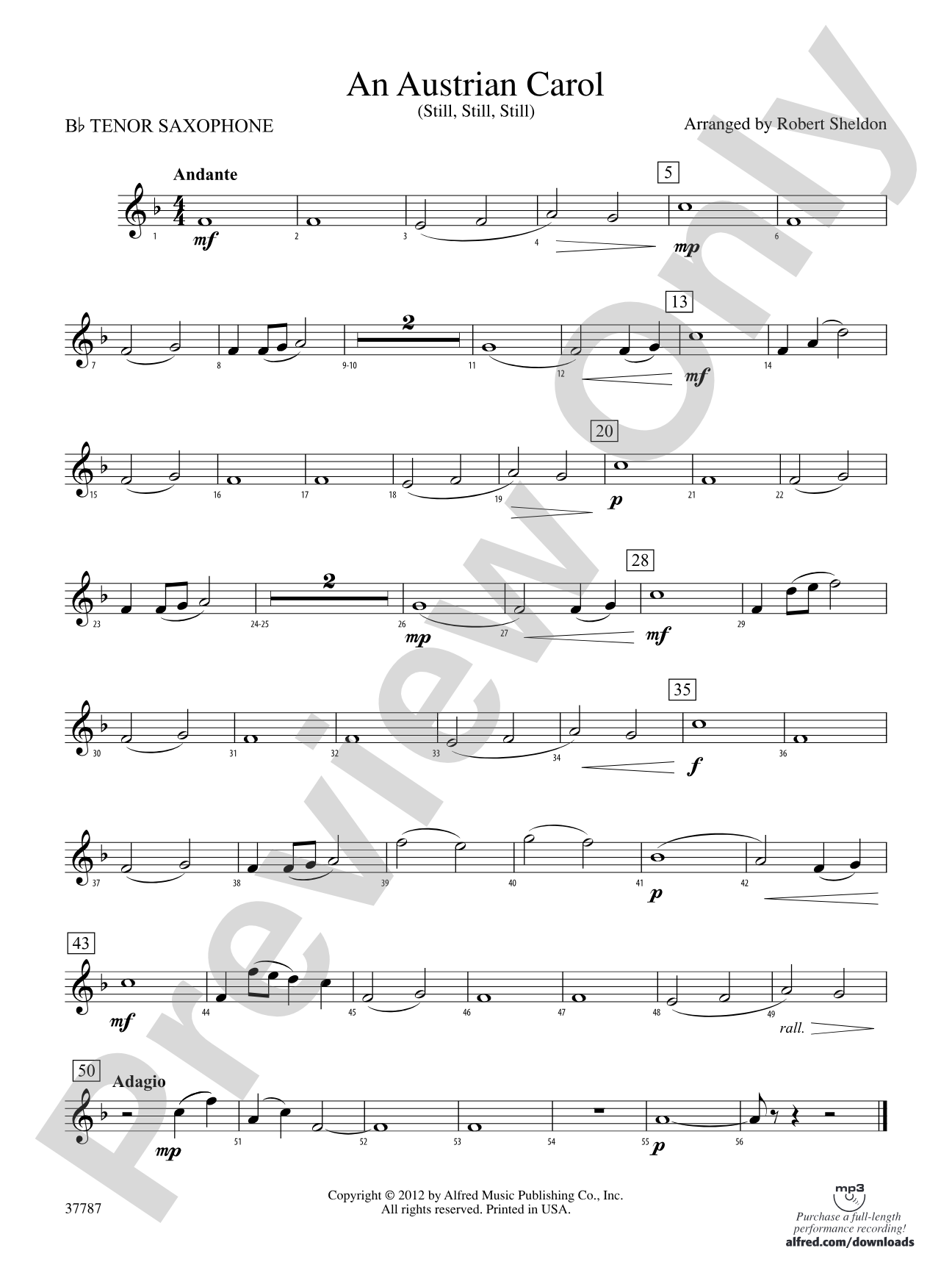 An Austrian Carol: B-flat Tenor Saxophone