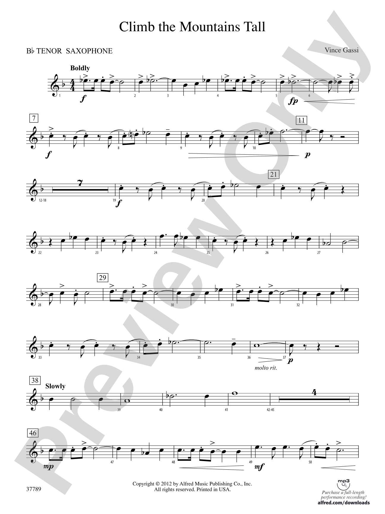 Climb the Mountains Tall: B-flat Tenor Saxophone