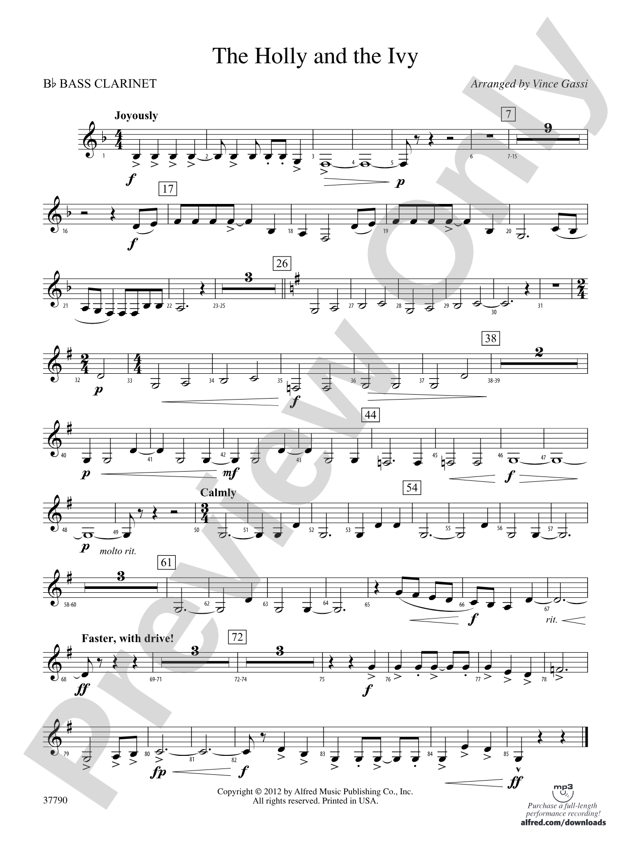 The Holly and the Ivy: B-flat Bass Clarinet