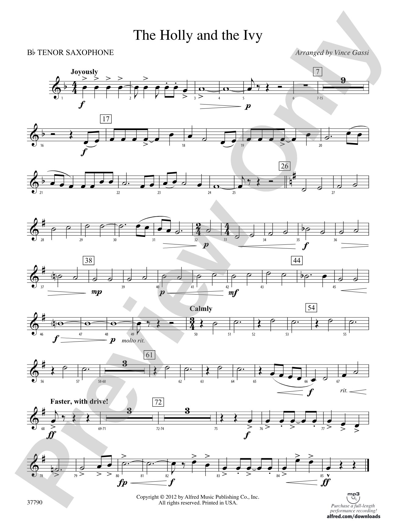 The Holly and the Ivy: B-flat Tenor Saxophone