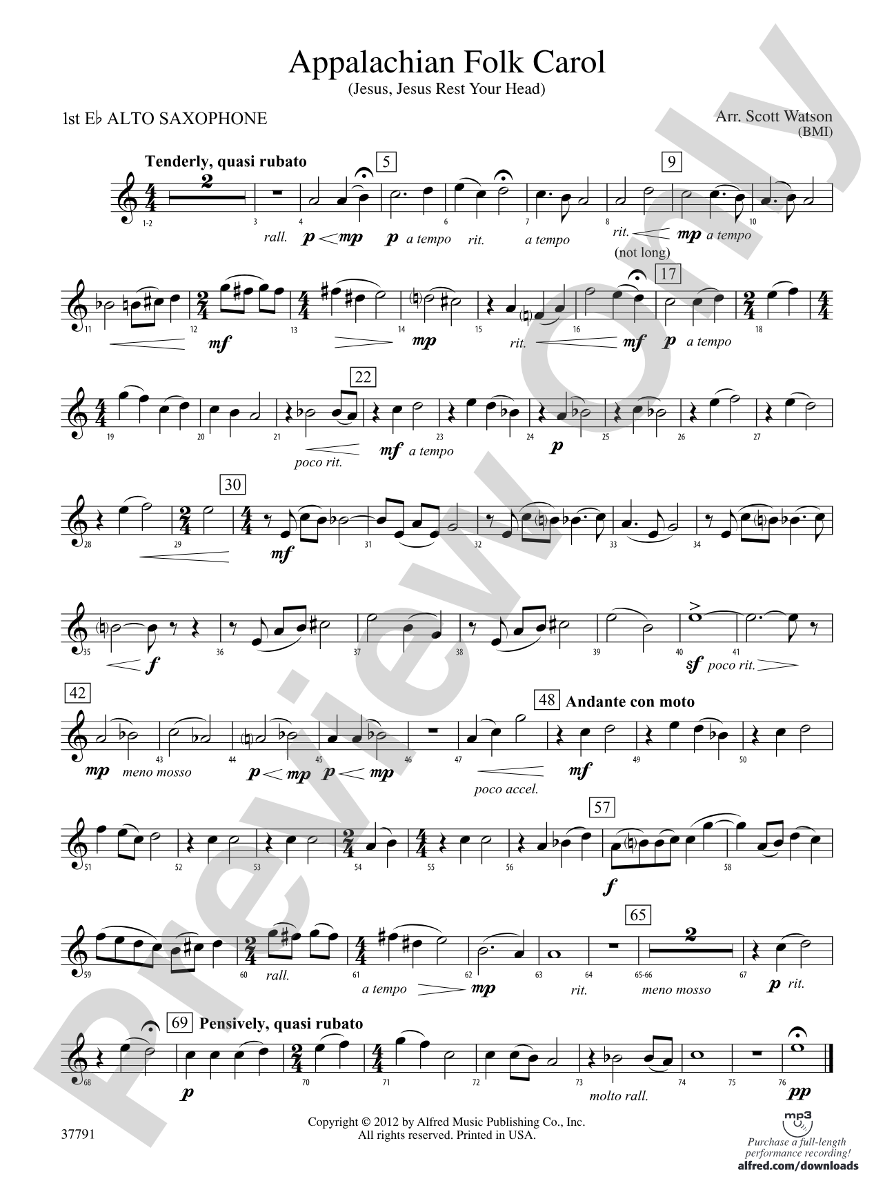 Appalachian Folk Carol: E-flat Alto Saxophone