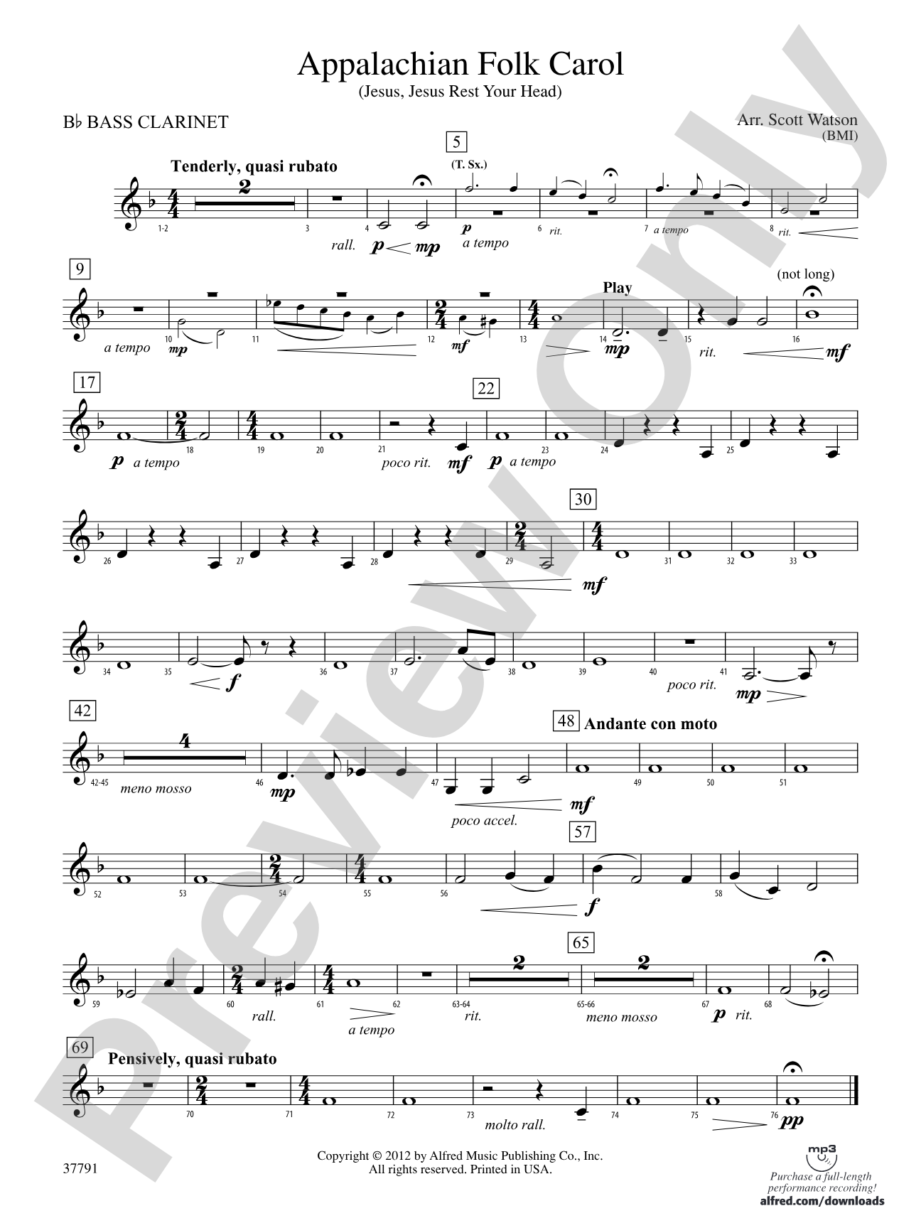 Appalachian Folk Carol: B-flat Bass Clarinet
