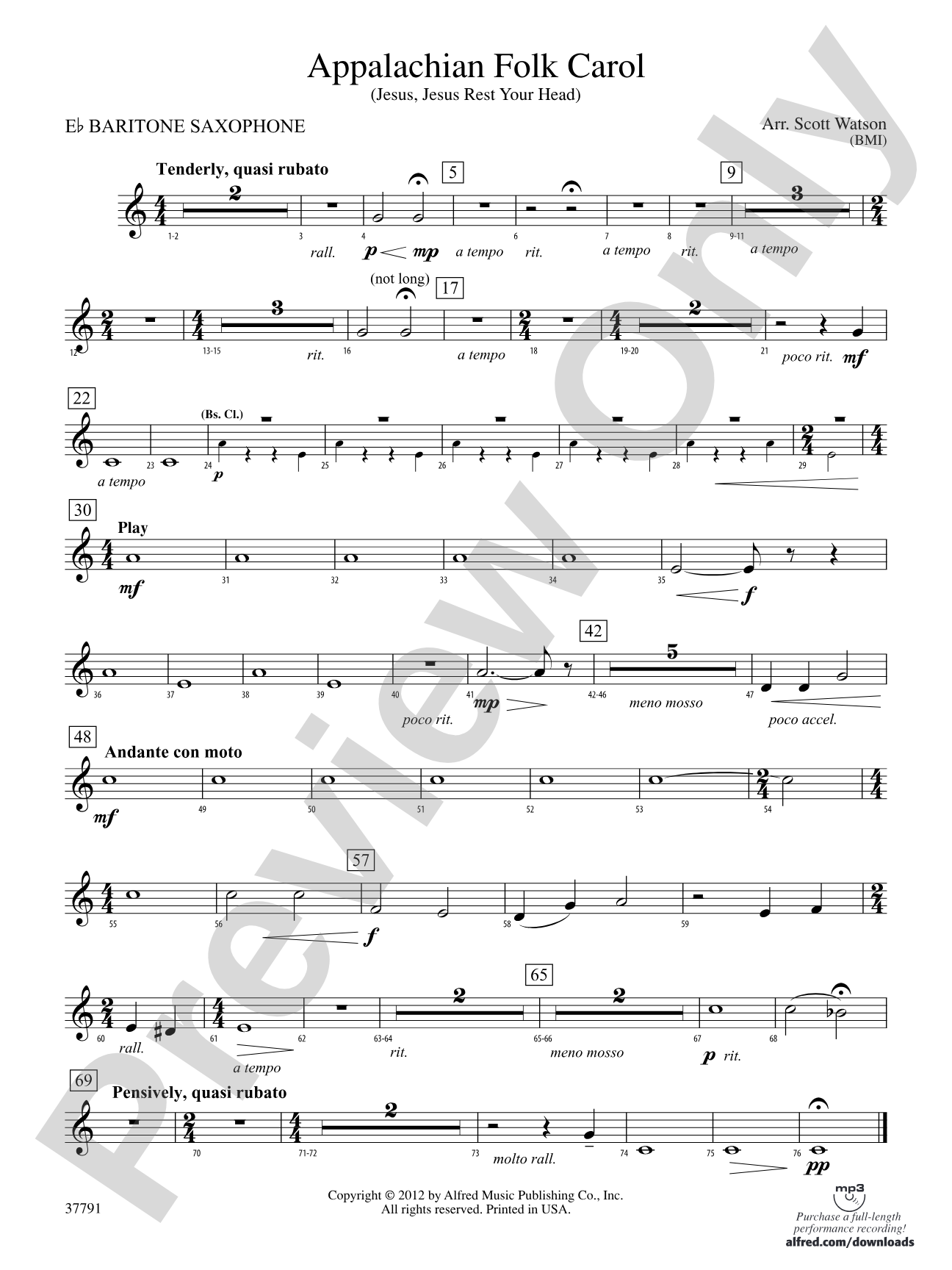 Appalachian Folk Carol: E-flat Baritone Saxophone