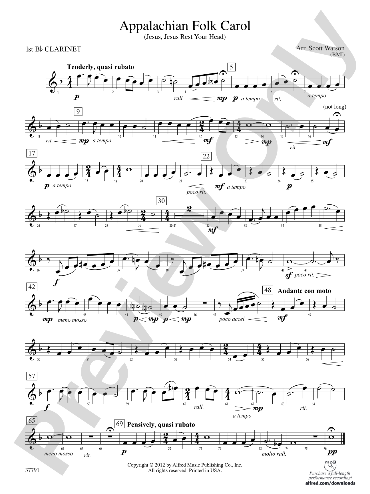 Appalachian Folk Carol: 1st B-flat Clarinet