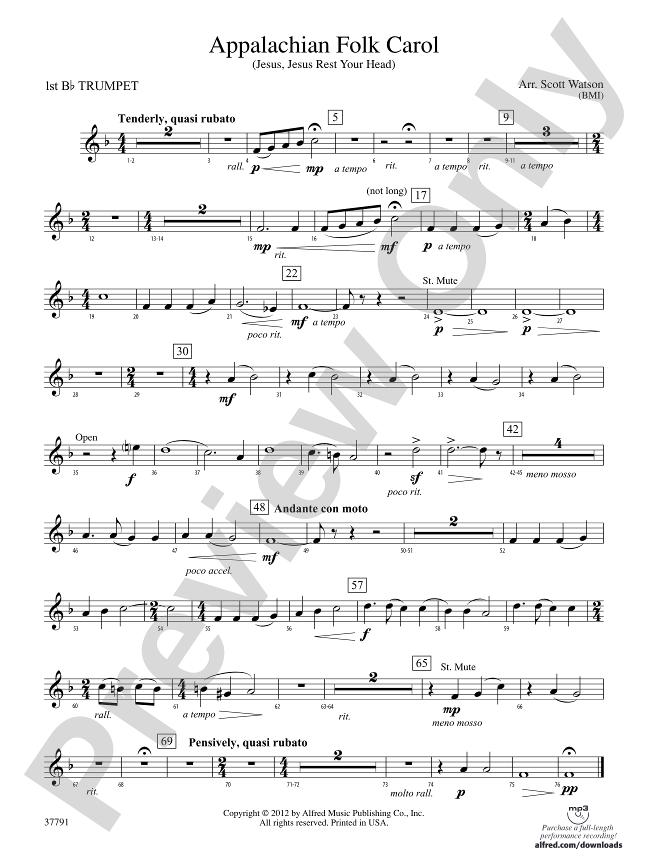 Appalachian Folk Carol: 1st B-flat Trumpet