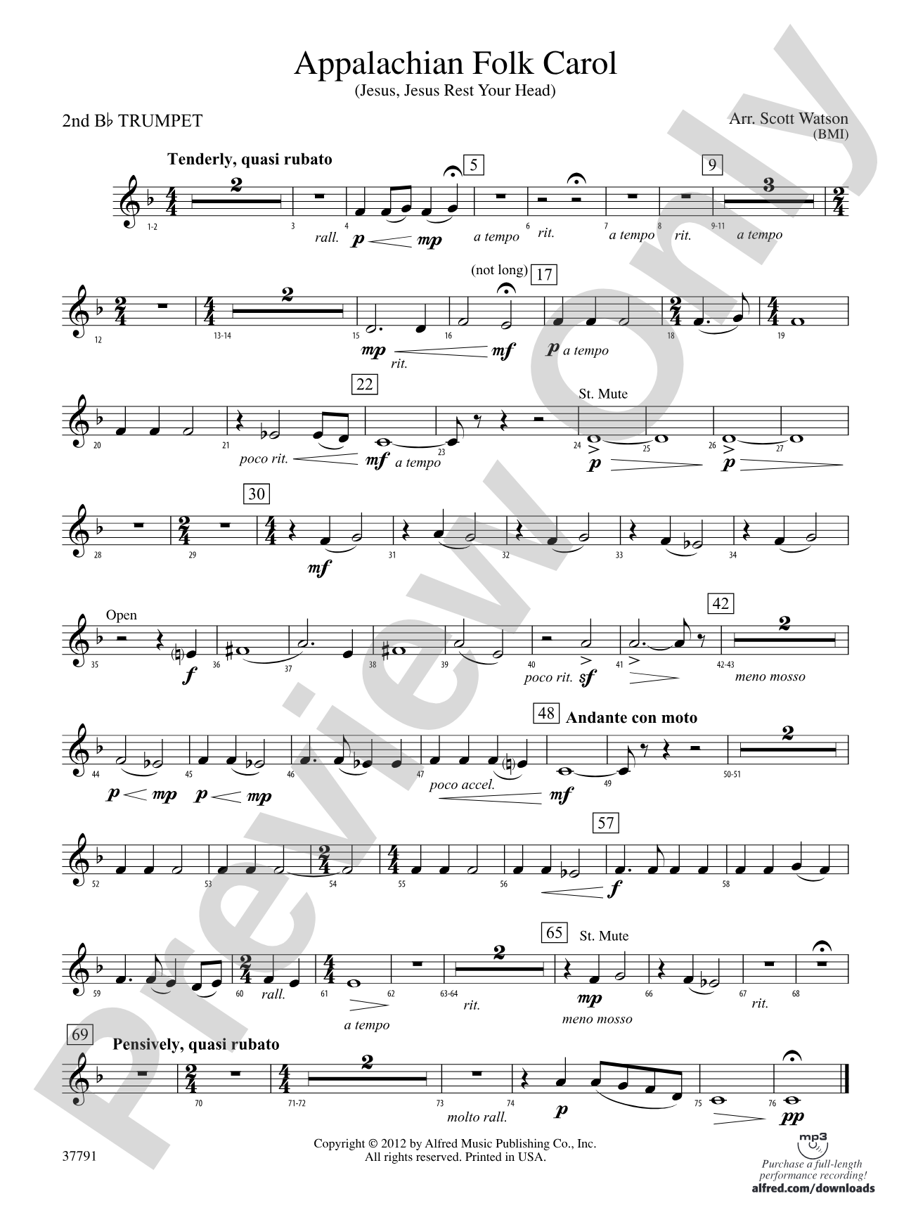 Appalachian Folk Carol: 2nd B-flat Trumpet