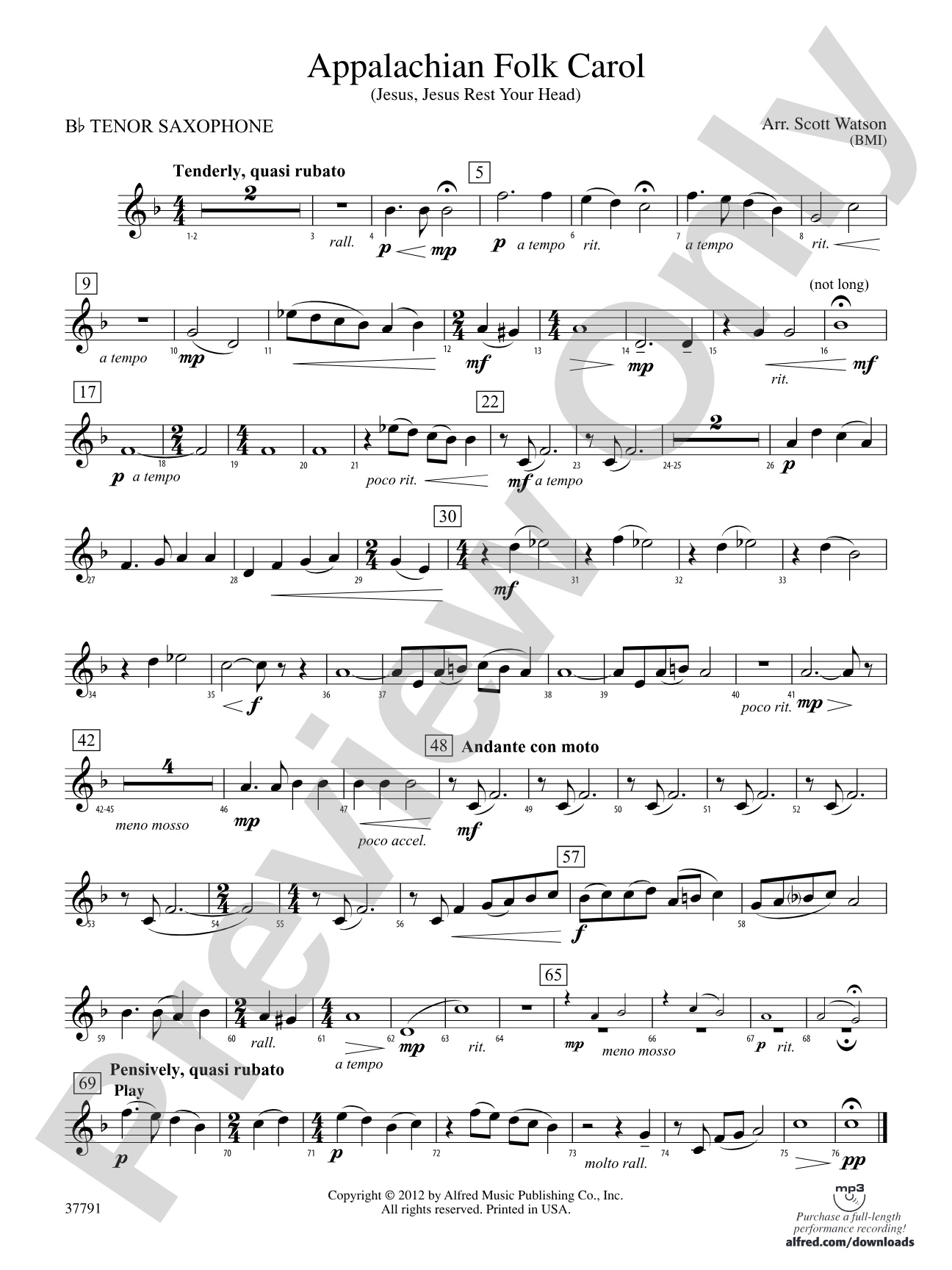 Appalachian Folk Carol: B-flat Tenor Saxophone