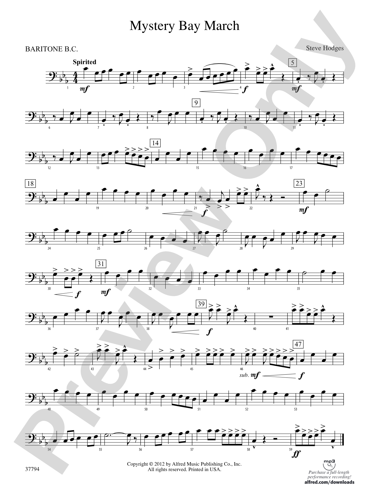 Mystery Bay March: Baritone B.C.