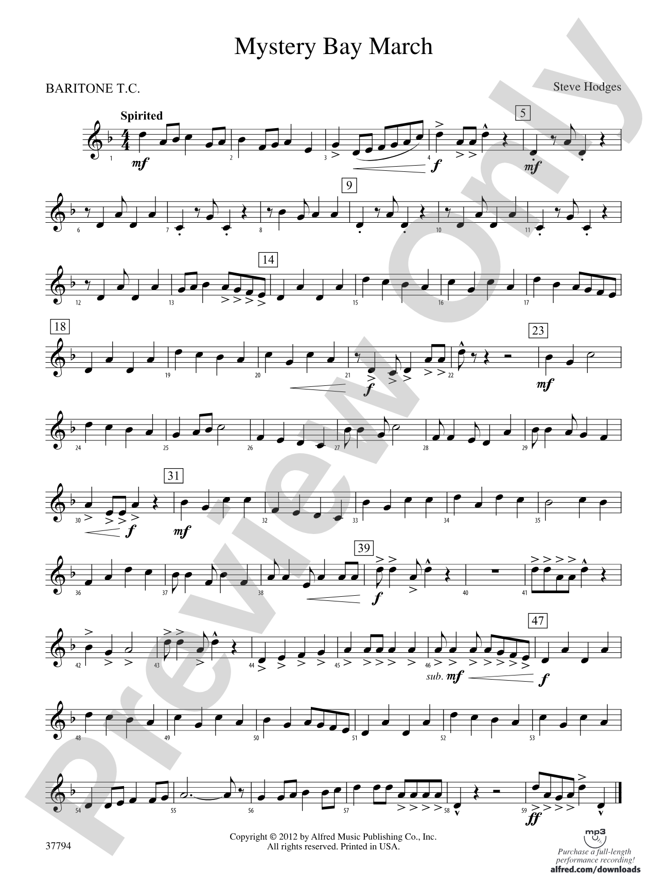 Mystery Bay March: Baritone T.C.