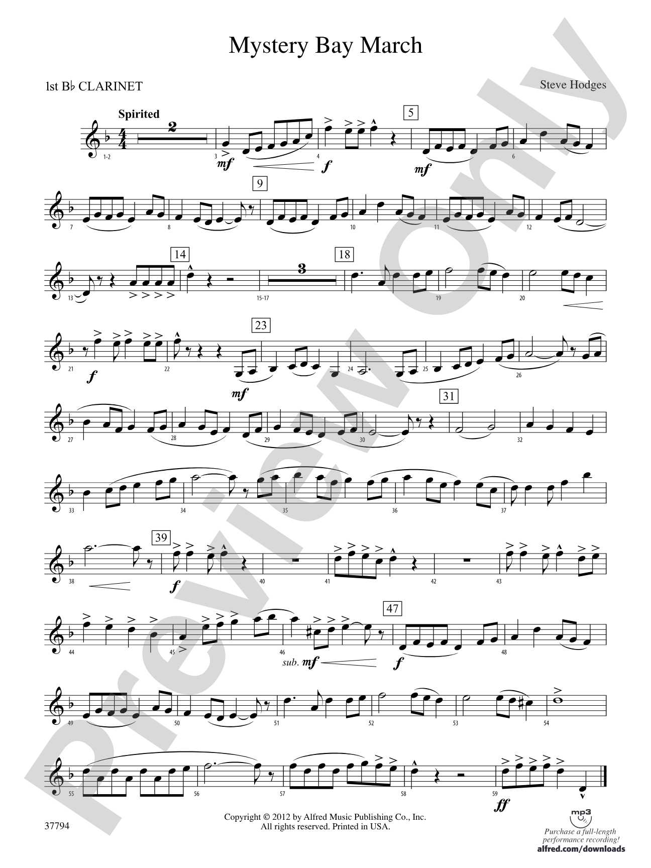 Mystery Bay March: 1st B-flat Clarinet