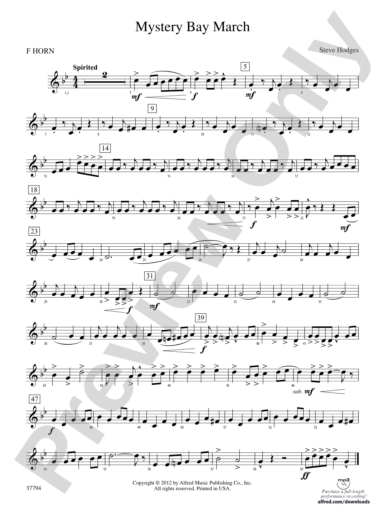 Mystery Bay March: 1st F Horn