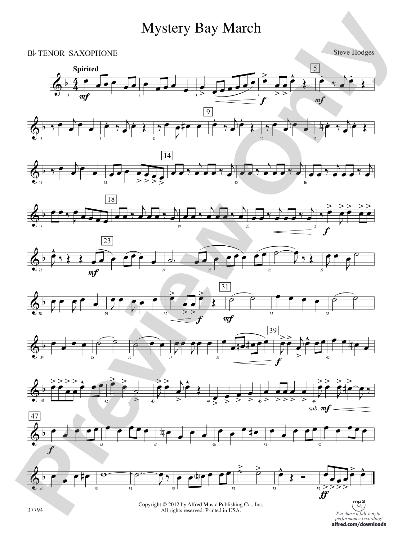 Mystery Bay March: B-flat Tenor Saxophone