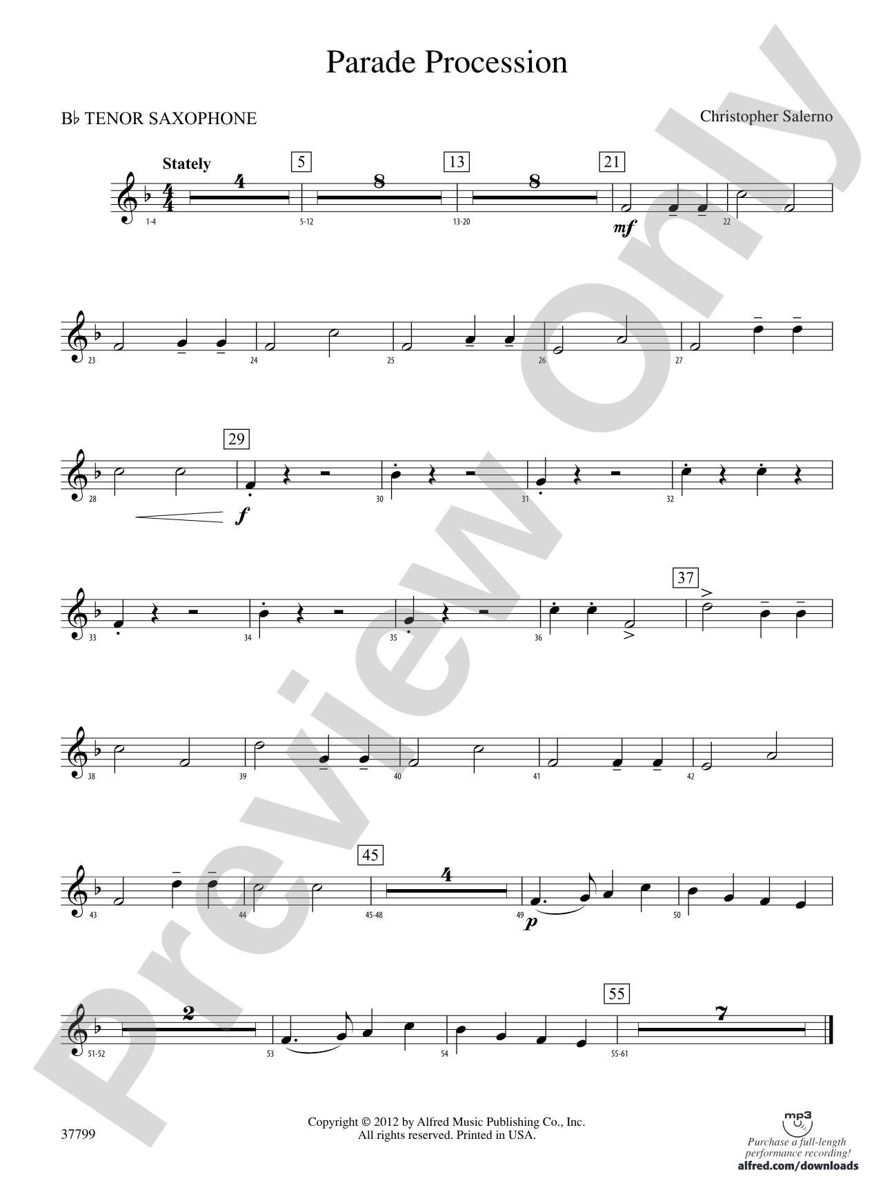 Parade Procession: B-flat Tenor Saxophone
