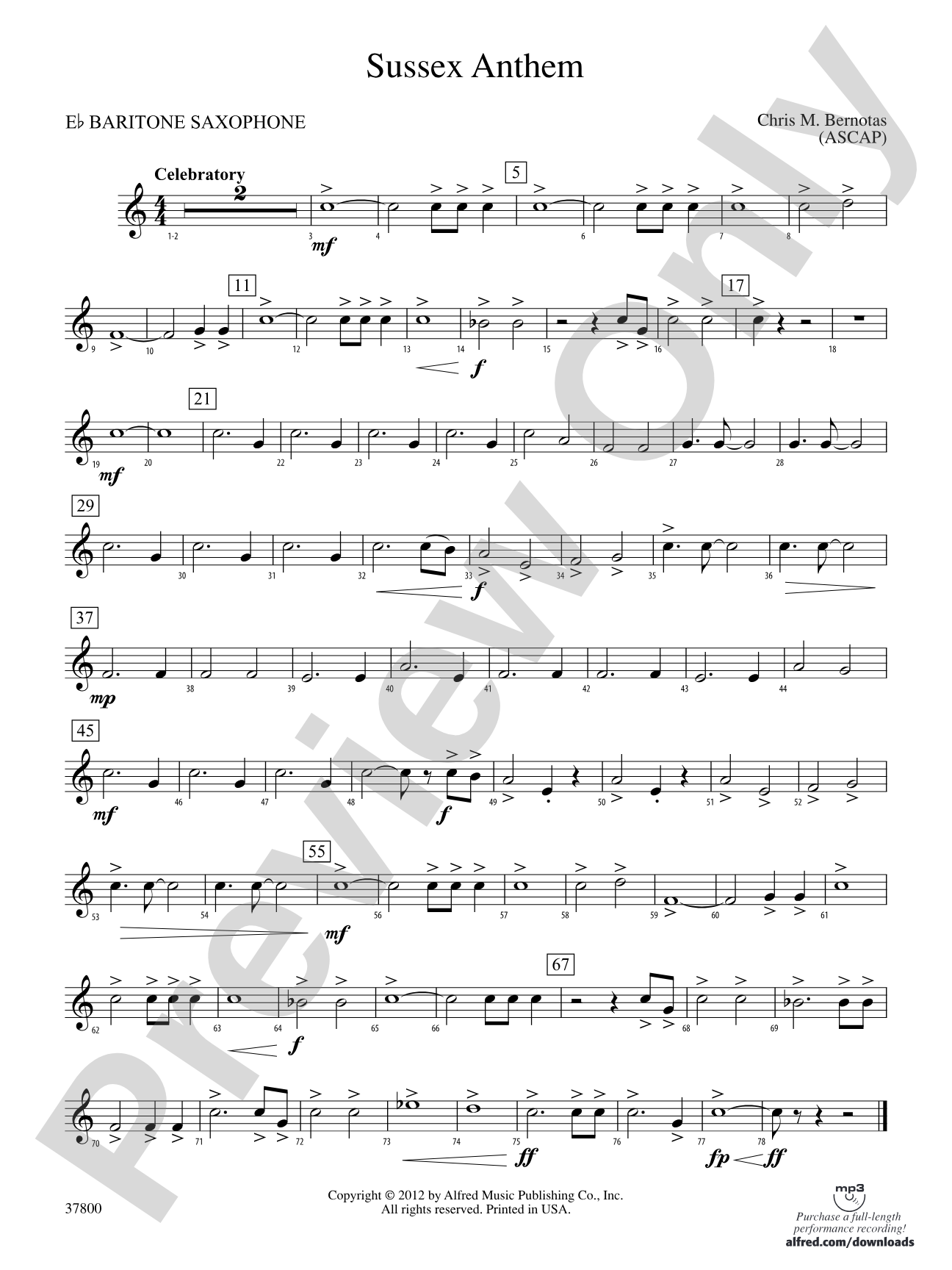 Sussex Anthem: E-flat Baritone Saxophone