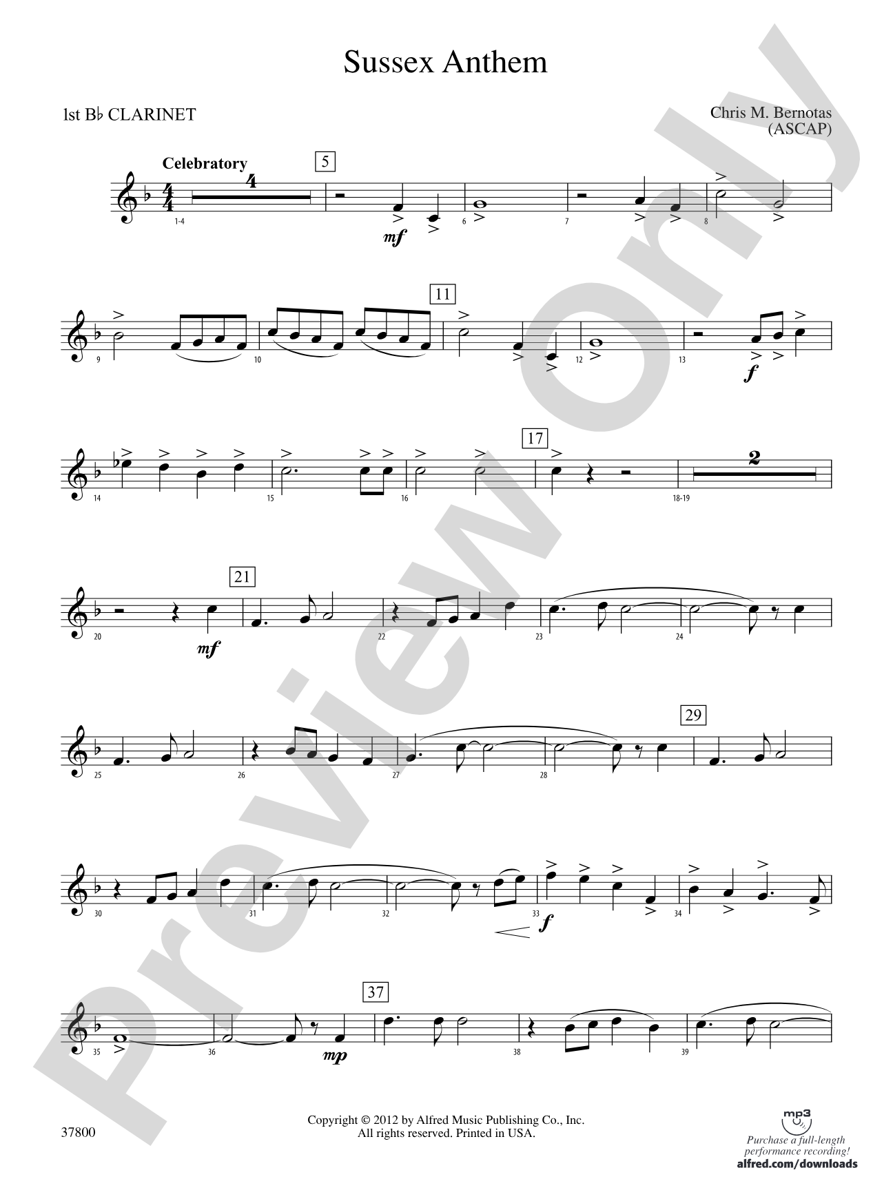 Sussex Anthem: 1st B-flat Clarinet