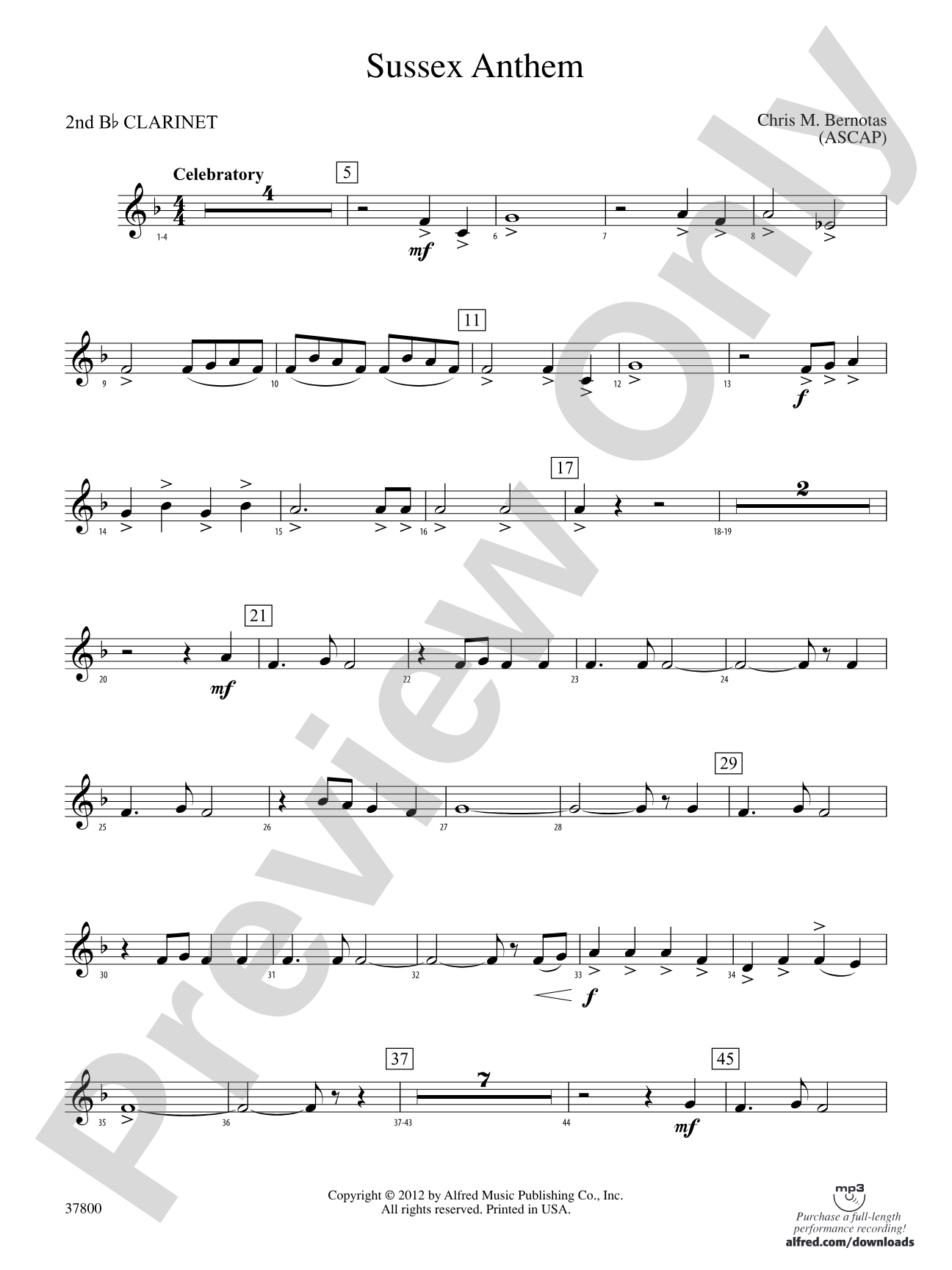 Sussex Anthem: 2nd B-flat Clarinet