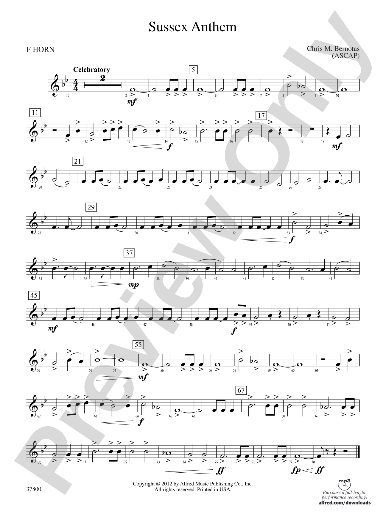 Sussex Anthem: 1st F Horn