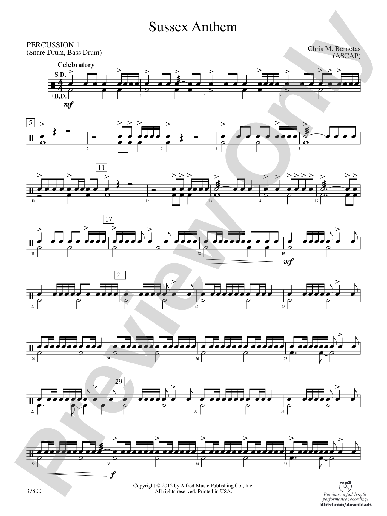 Sussex Anthem: 1st Percussion