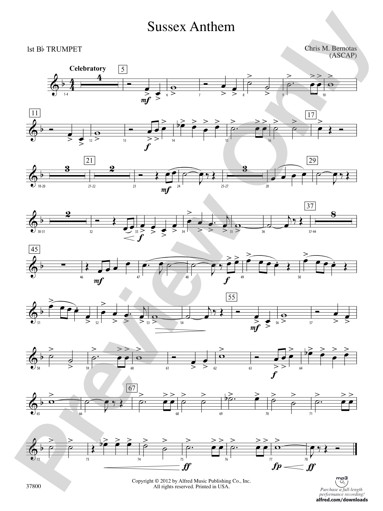 Sussex Anthem: 1st B-flat Trumpet
