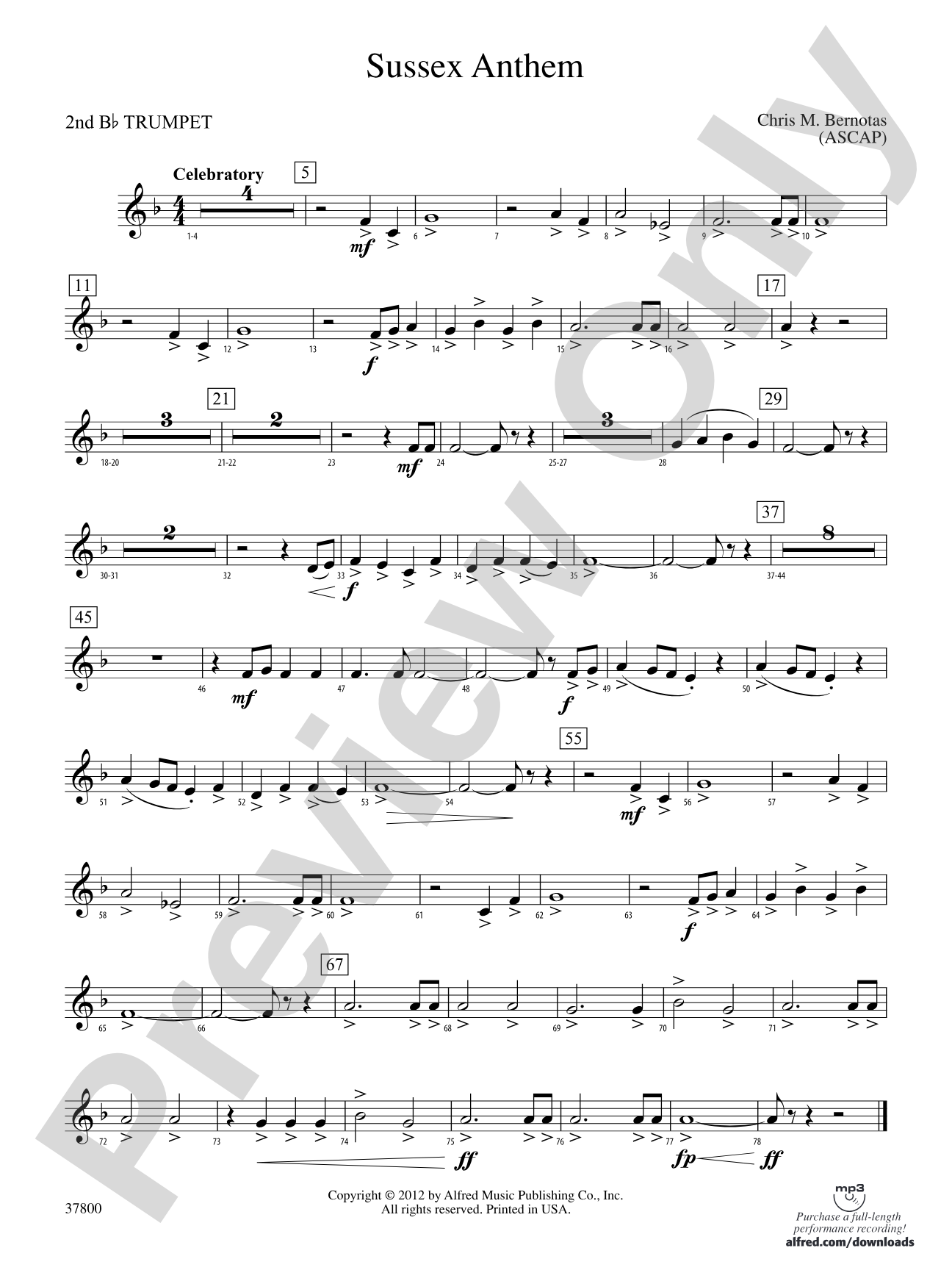 Sussex Anthem: 2nd B-flat Trumpet