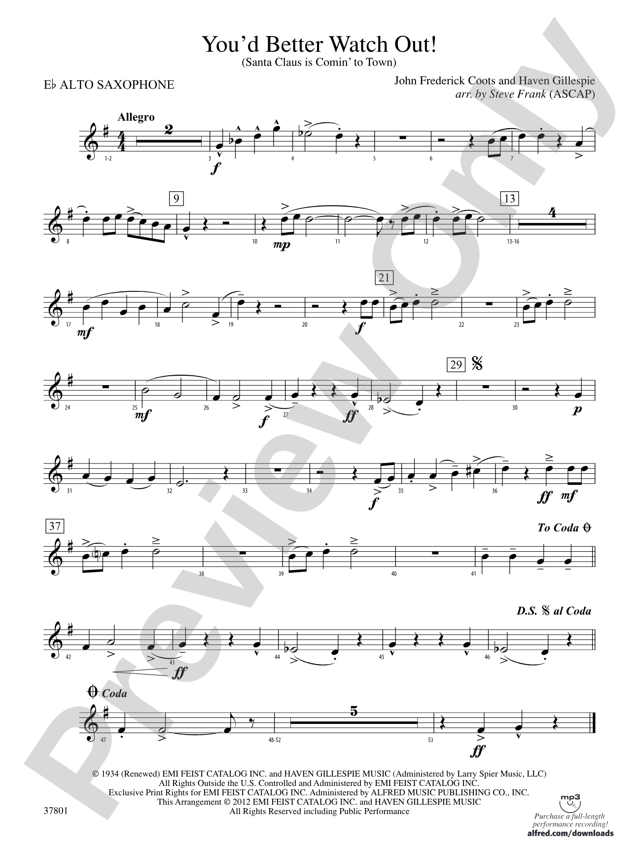 You'd Better Watch Out!: E-flat Alto Saxophone