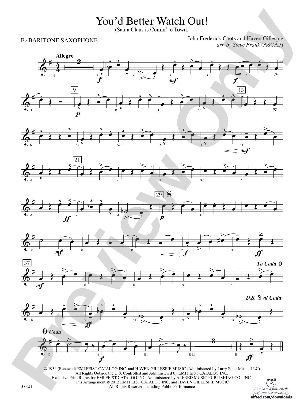 You'd Better Watch Out!: E-flat Baritone Saxophone