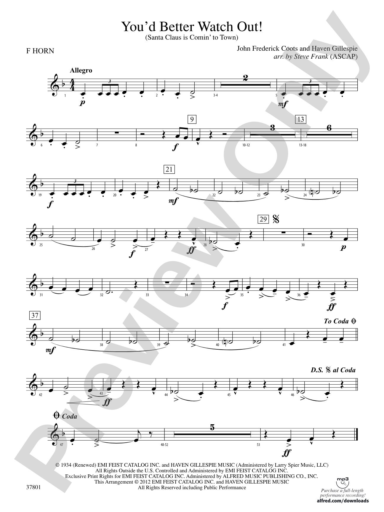 You'd Better Watch Out!: 1st F Horn