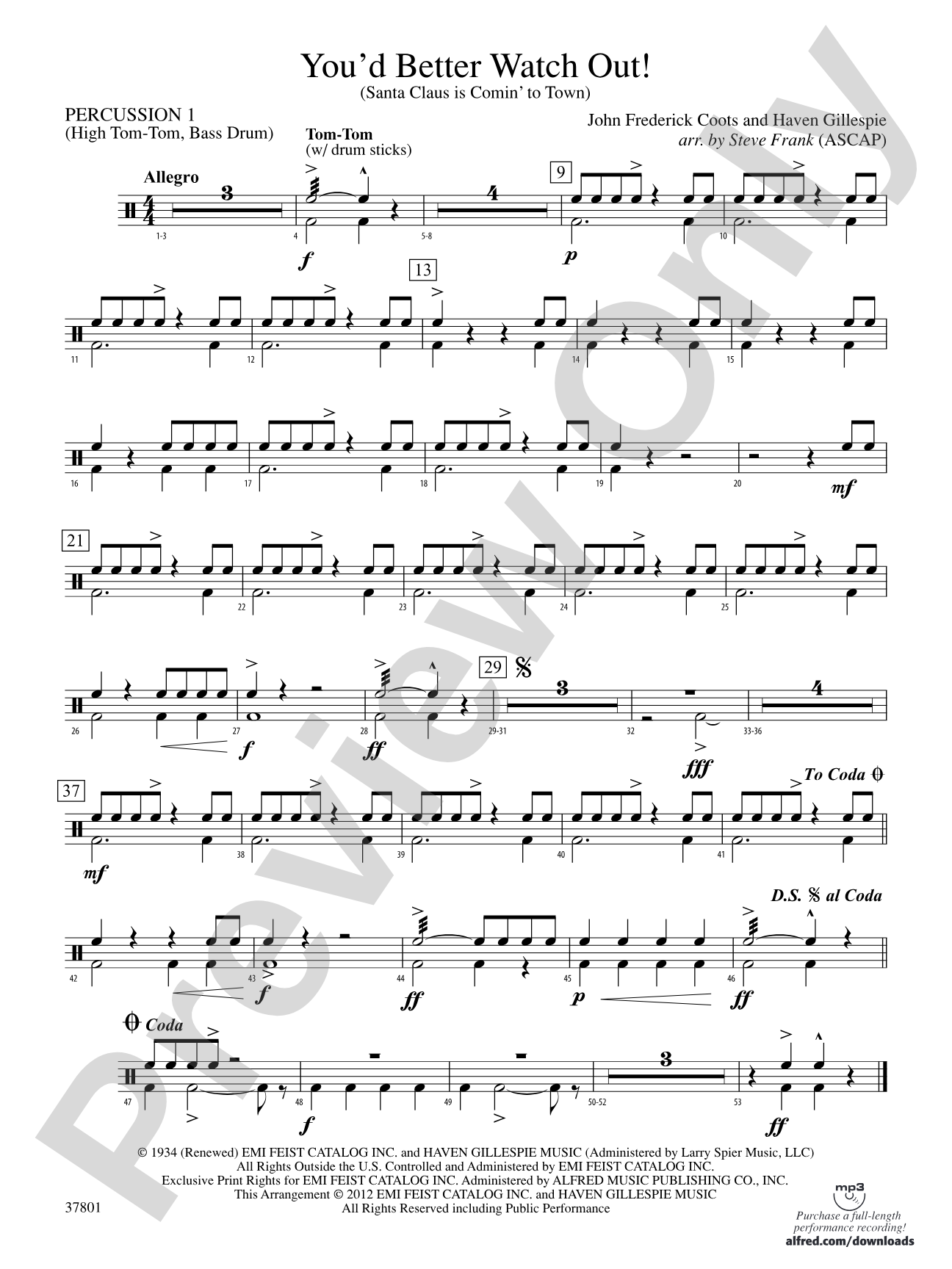 You'd Better Watch Out!: 1st Percussion